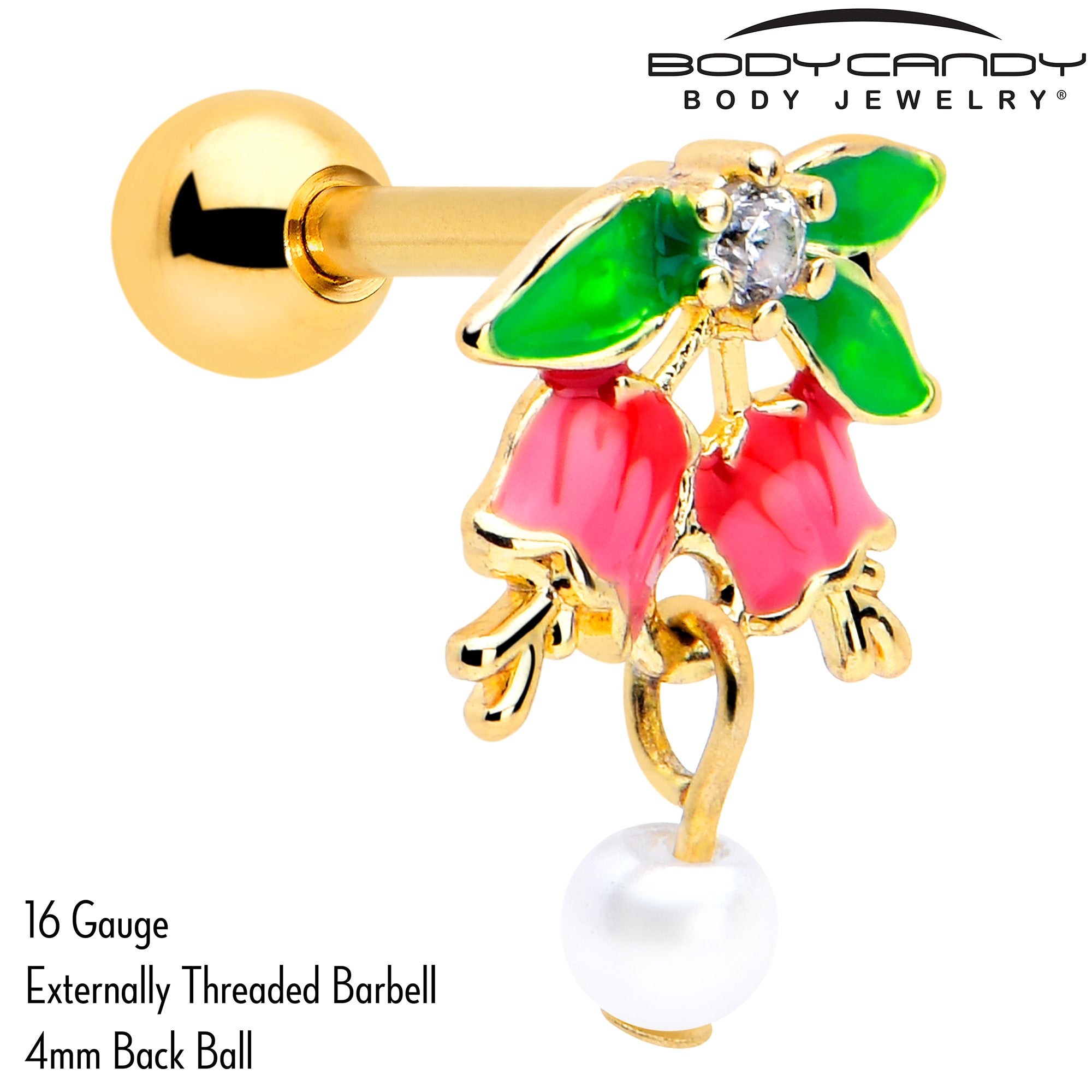 Gold Tone Bell Flower Tragus Earring with Clear CZ Gem