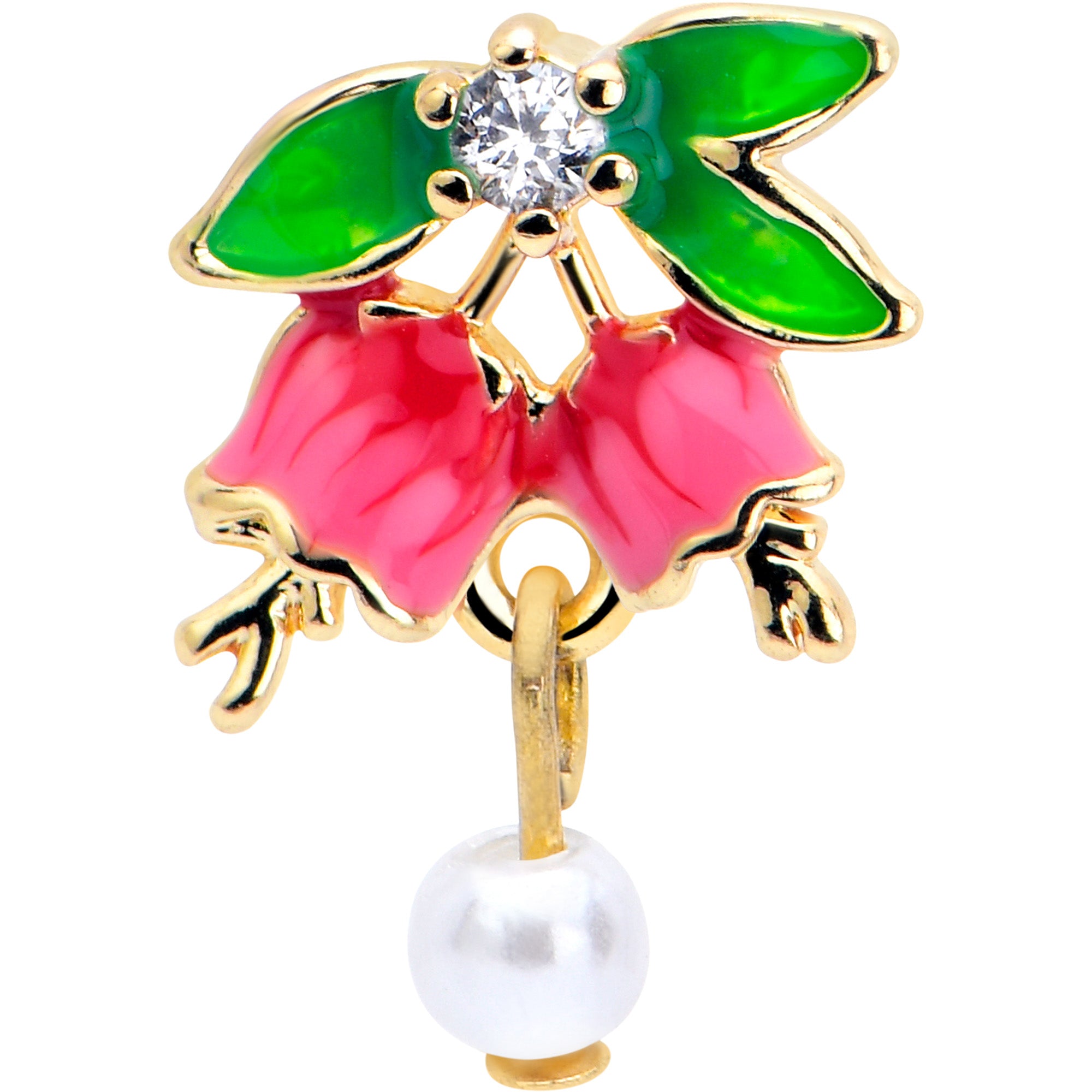 Clear CZ Gem Cartilage Earring in Gold Tone Bell Flower Design