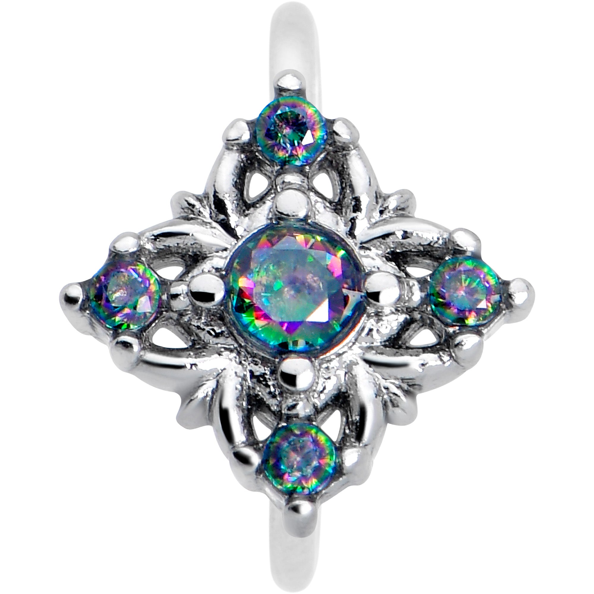 5/16 Vitrail CZ Gem Beauty Cross Nose Hoop