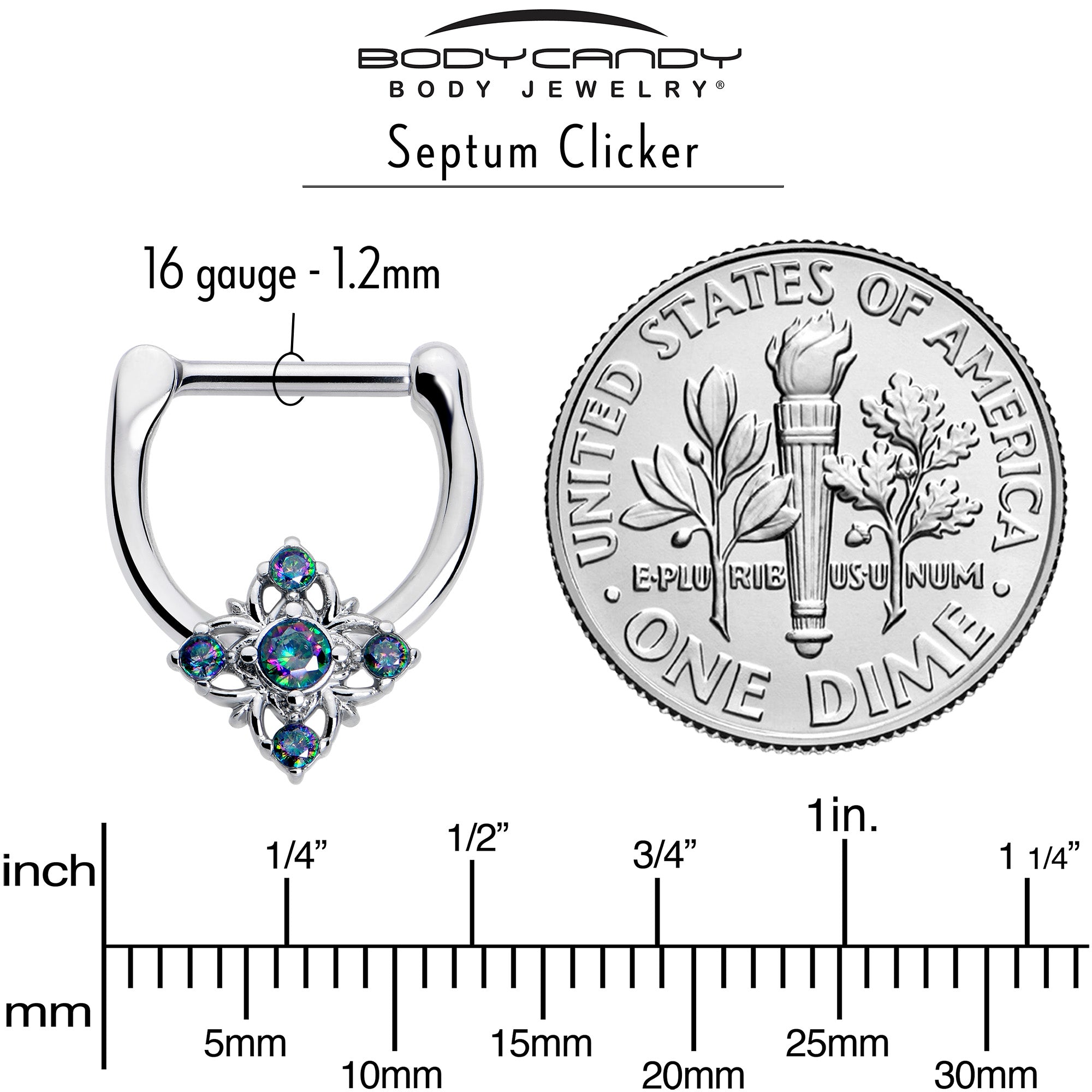 Vitrail CZ Gem Cross Cartilage Clicker 16 Gauge 5/16