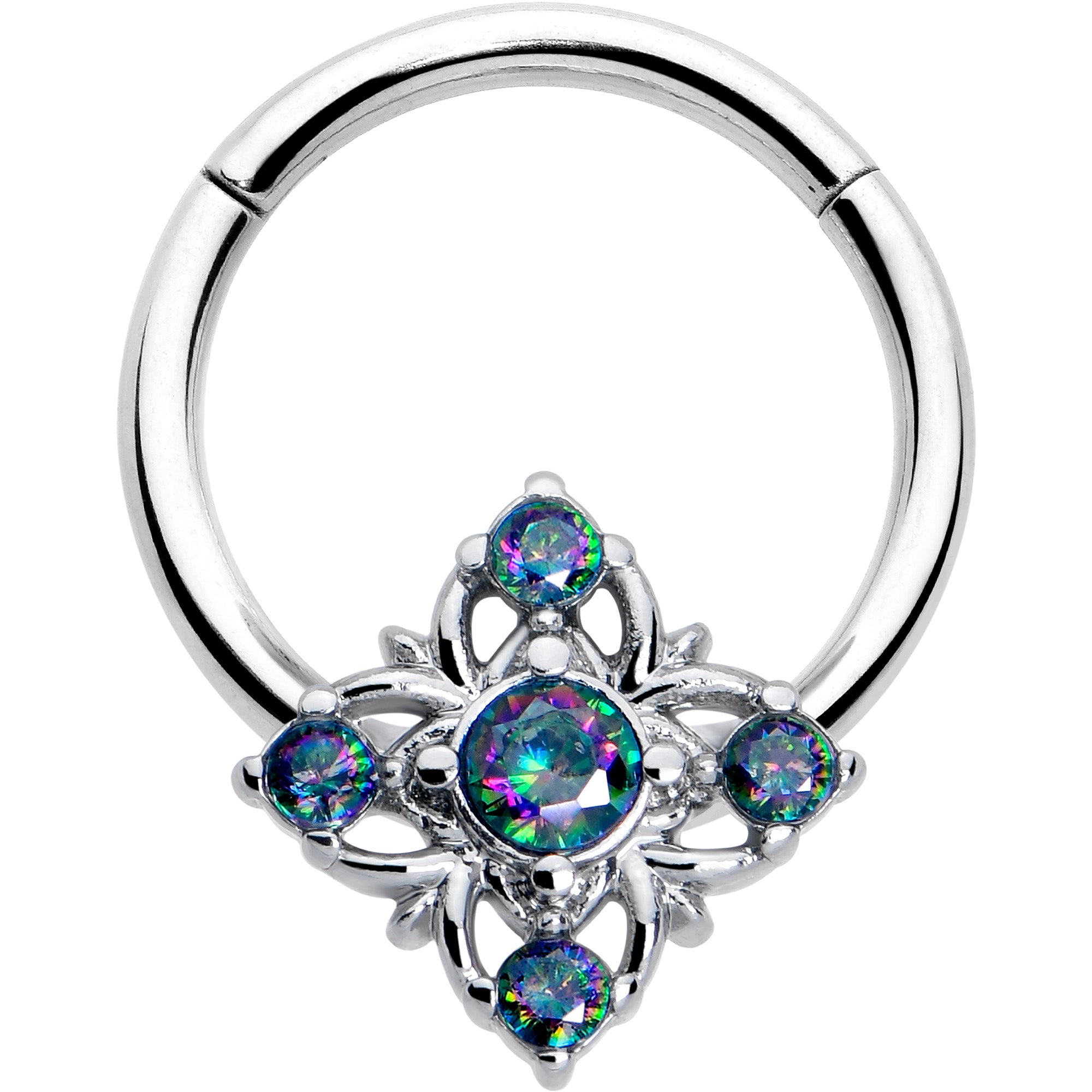 16 Gauge 3/8 Vitrail CZ Gem Cross Hinged Segment Ring