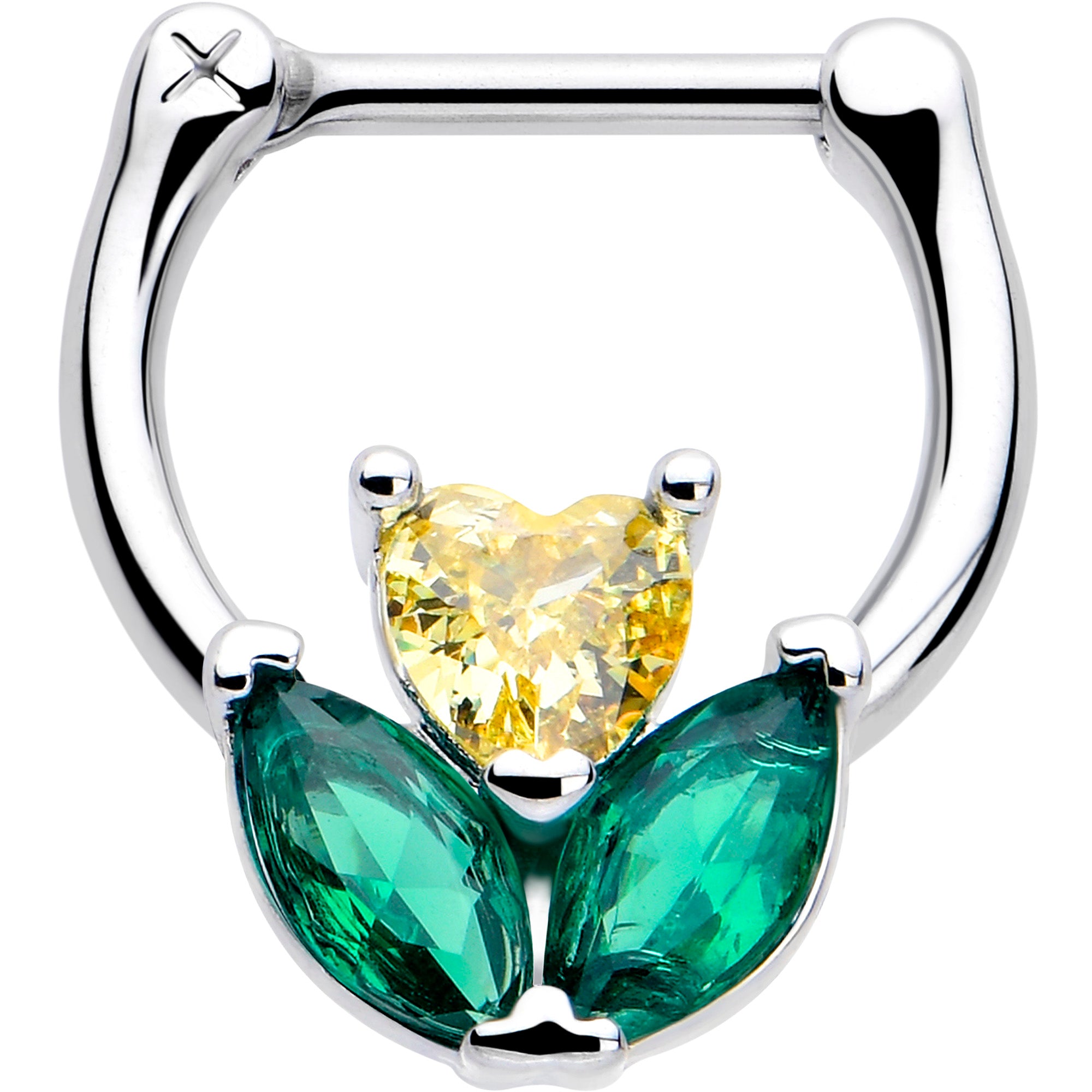 16 Gauge Yellow Green CZ Gem Flower Cartilage Clicker