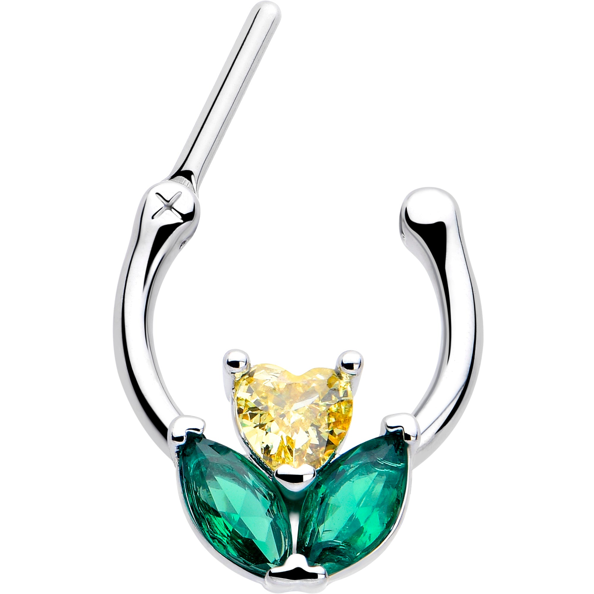Love Flower Cartilage Clicker with Yellow Green Gem