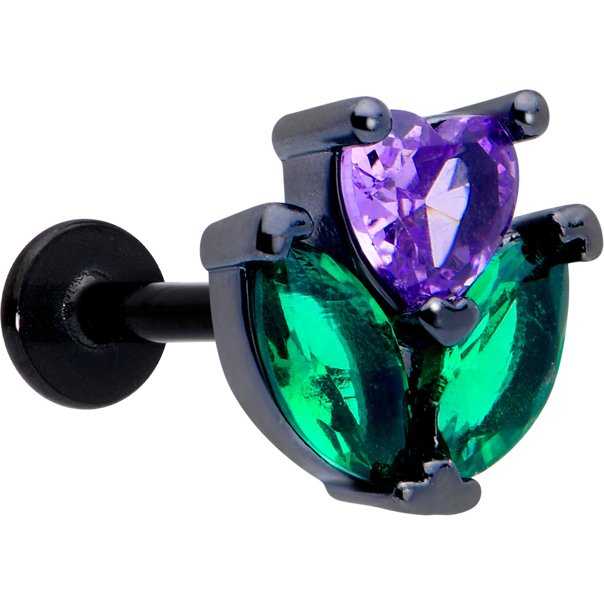 16 Gauge Labret with Purple and Green CZ Gems