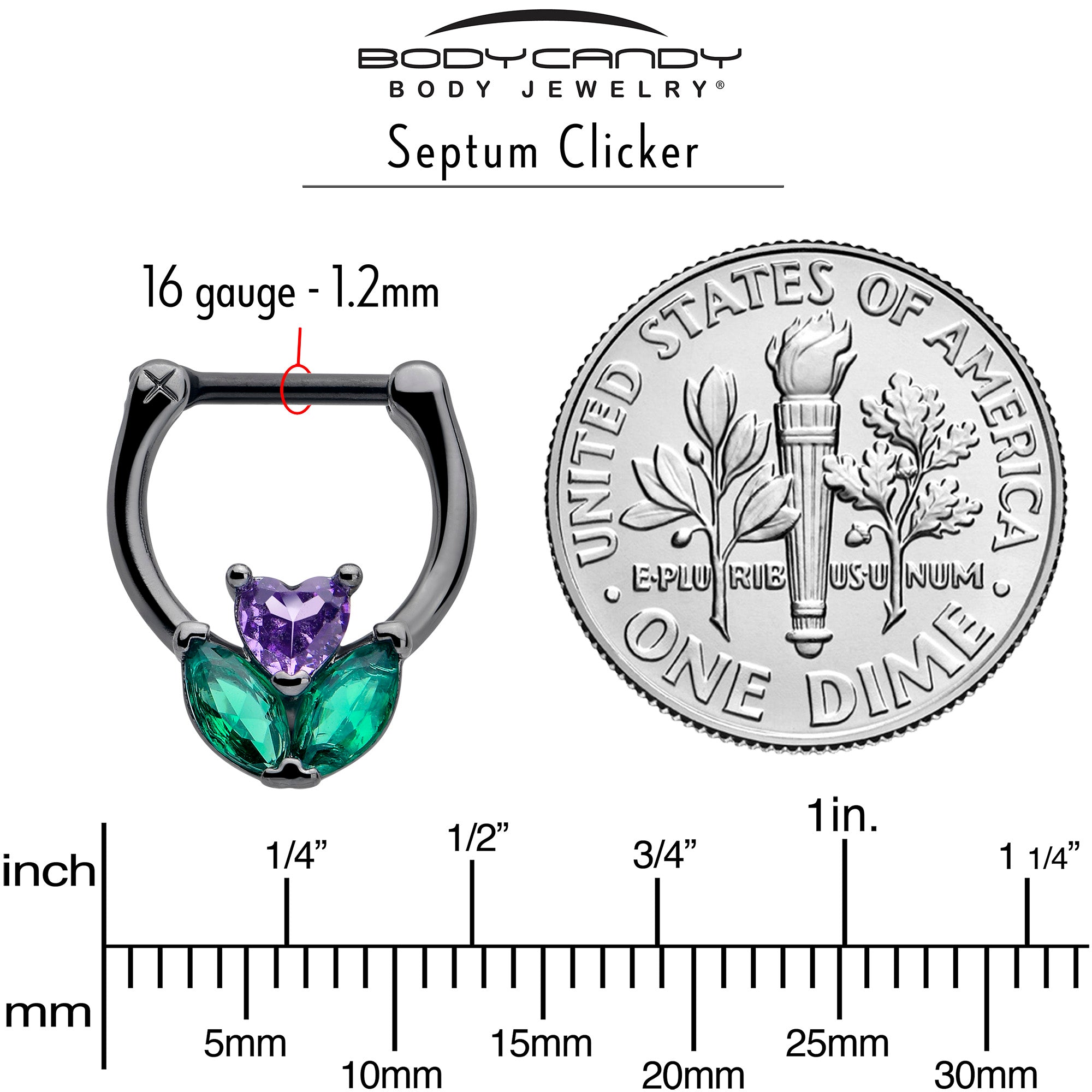 Unique black cartilage clicker with love flower and colorful CZ gems