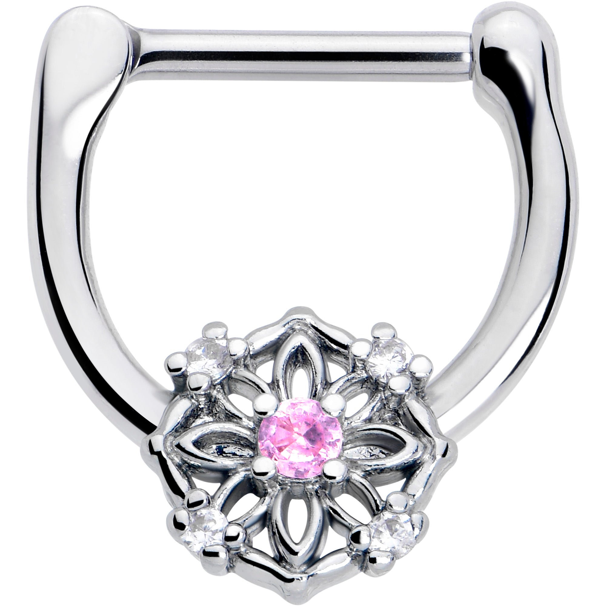 16 Gauge 5/16 Pink Clear CZ Gem Flower Circle Clicker