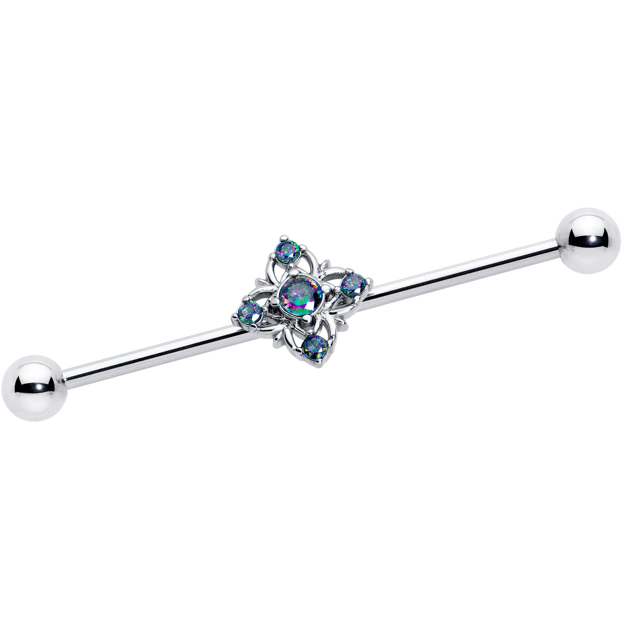 14 Gauge Vitrail CZ Gem Cross Industrial Barbell