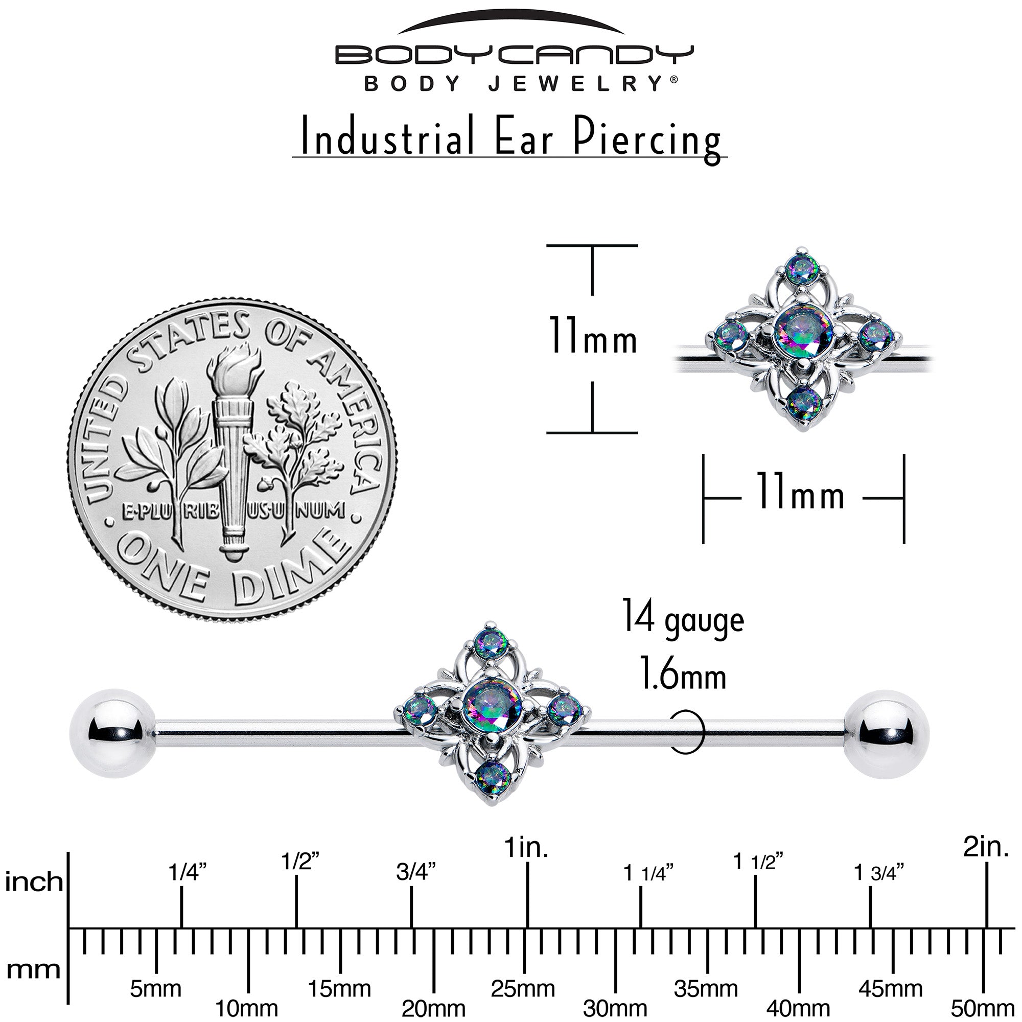 Beauty Cross Vitrail CZ Gem Industrial Barbell 38mm