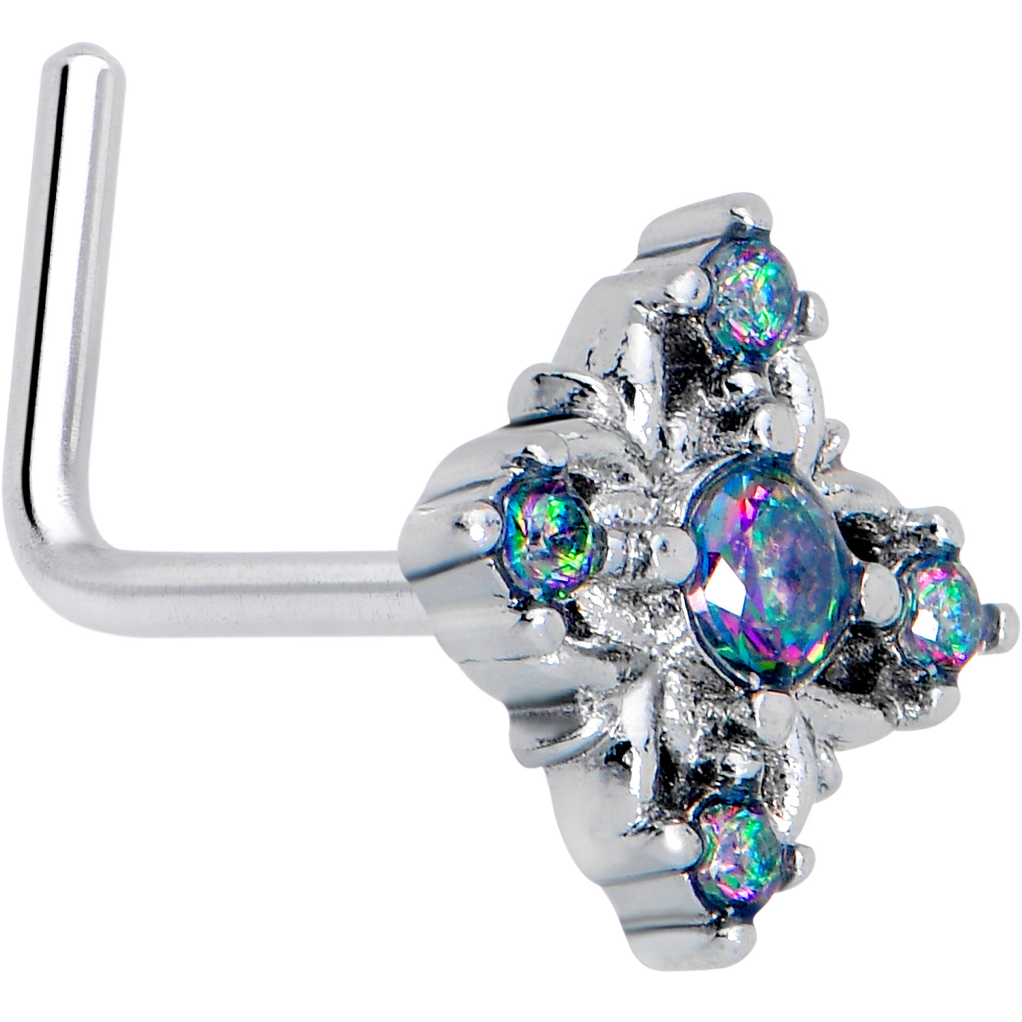 20 Gauge 7mm Vitrail CZ Gem Cross L Shape Nose Ring