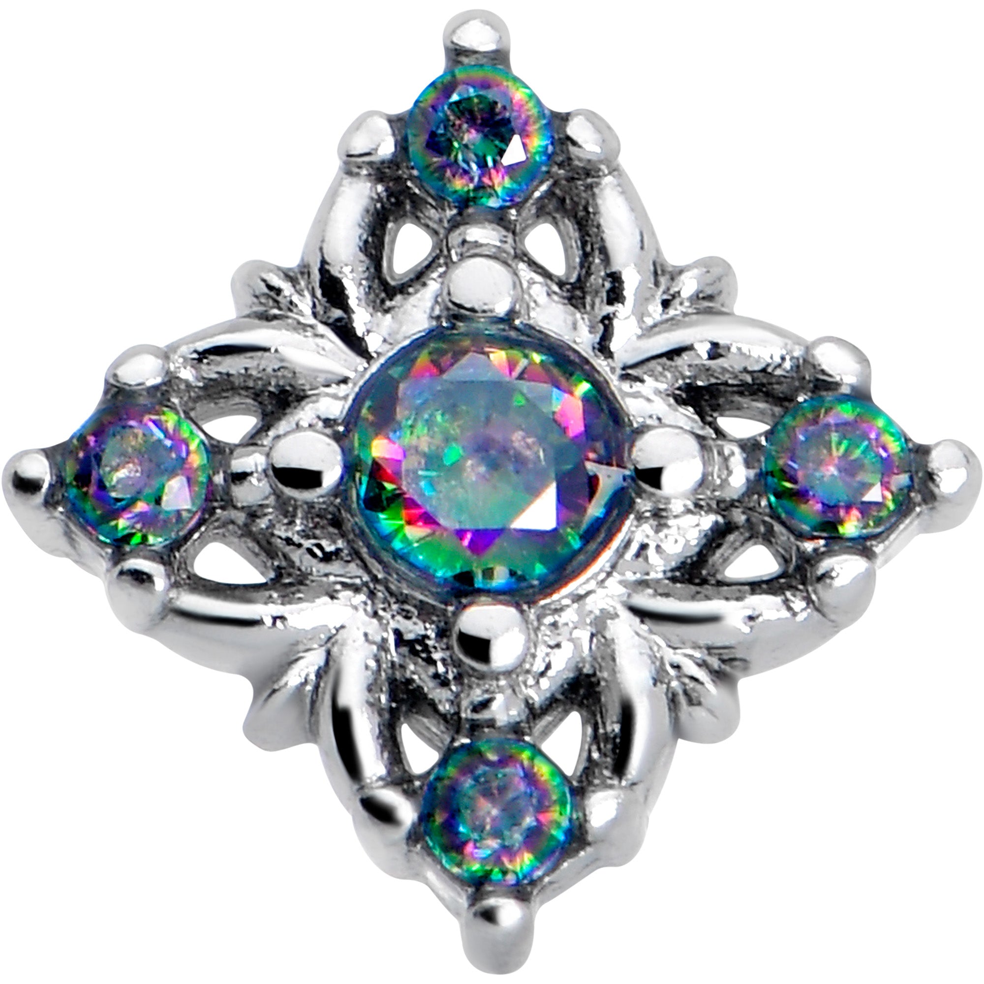 7mm Vitrail CZ Cross L Shape Nose Ring 20 Gauge