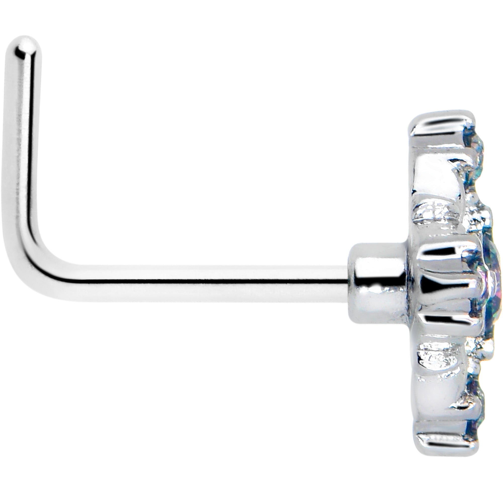 20 Gauge Cross L Shape Nose Ring with Vitrail CZ Gem