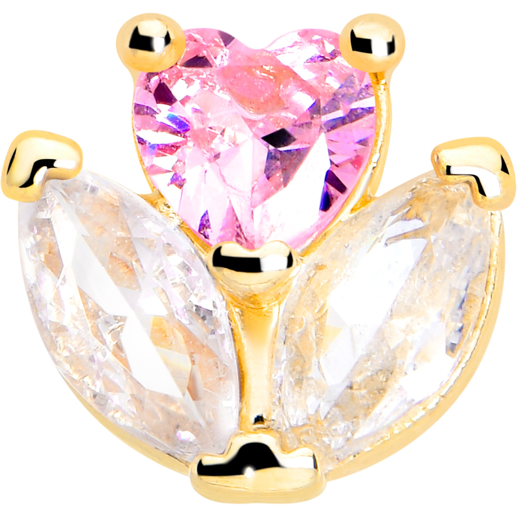 Pink CZ Gem Gold Tone Tragus Earring 16 Gauge Love Flower Design