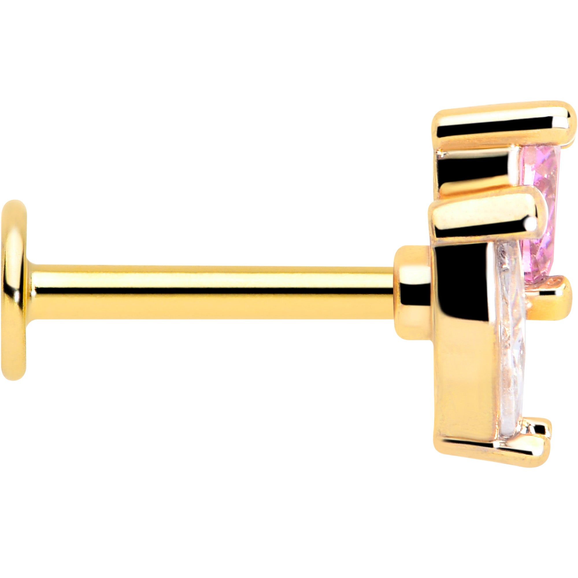 Pink CZ Gem Labret Monroe Tragus Piercing Gold Tone 16 Gauge