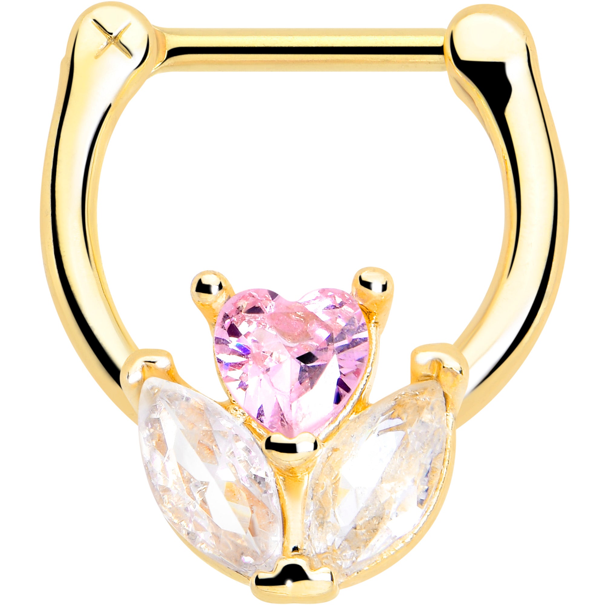16 Gauge Pink CZ Gem Gold Tone Cartilage Clicker