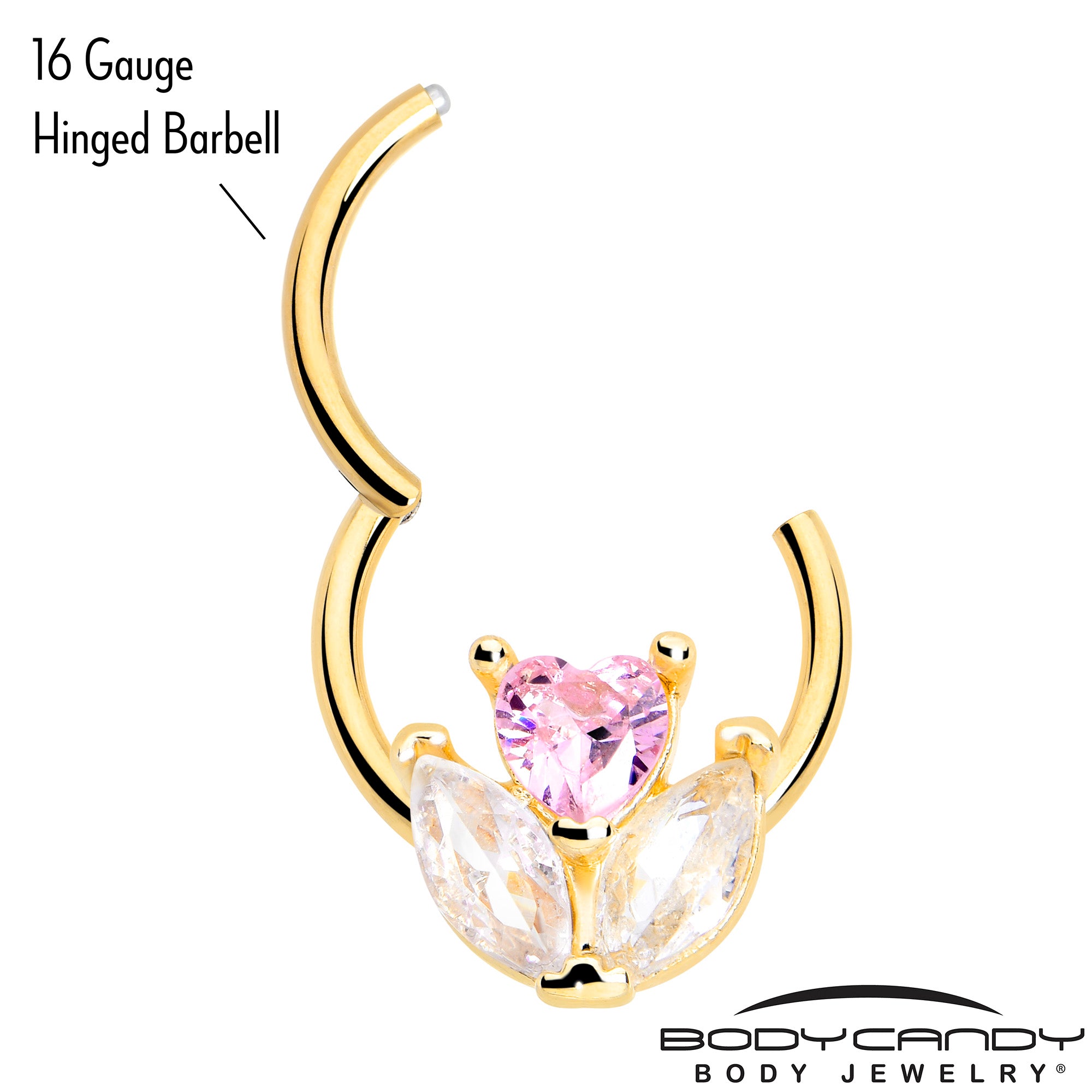 3/8 Pink CZ Gem Gold Tone Hinged Segment Ring