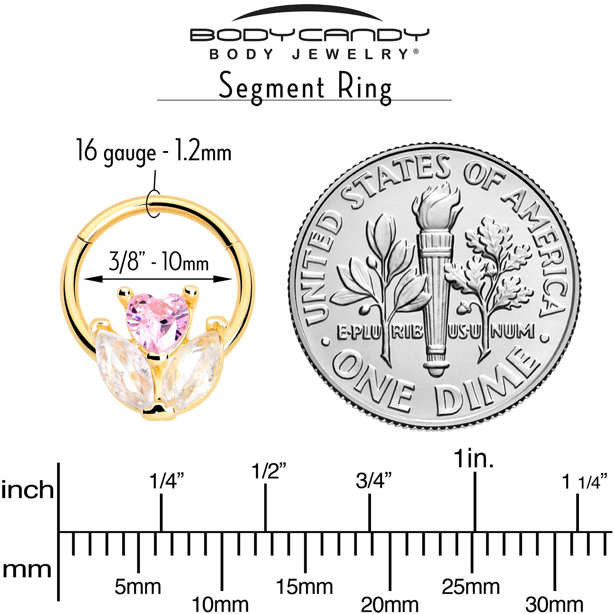 Gold Tone Love Flower Hinged Segment Ring with Pink CZ Gem