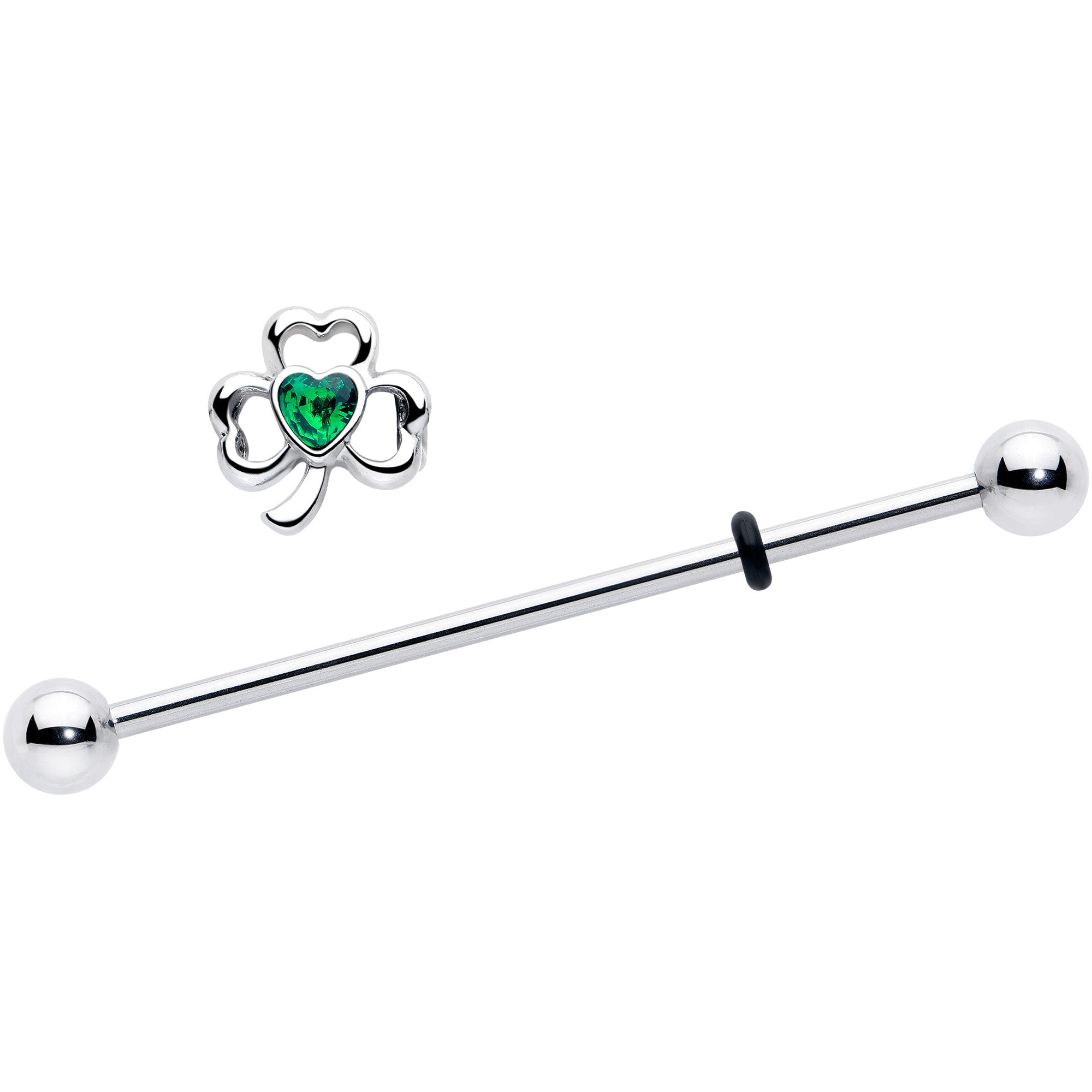 Green Gem Heart Shamrock St Patricks Day Barbell