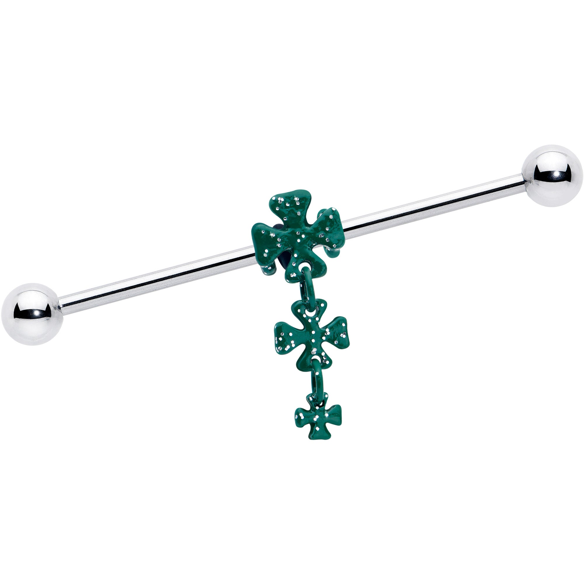 14 Gauge Polka Dot Shamrock St Patricks Dangle Industrial Barbell