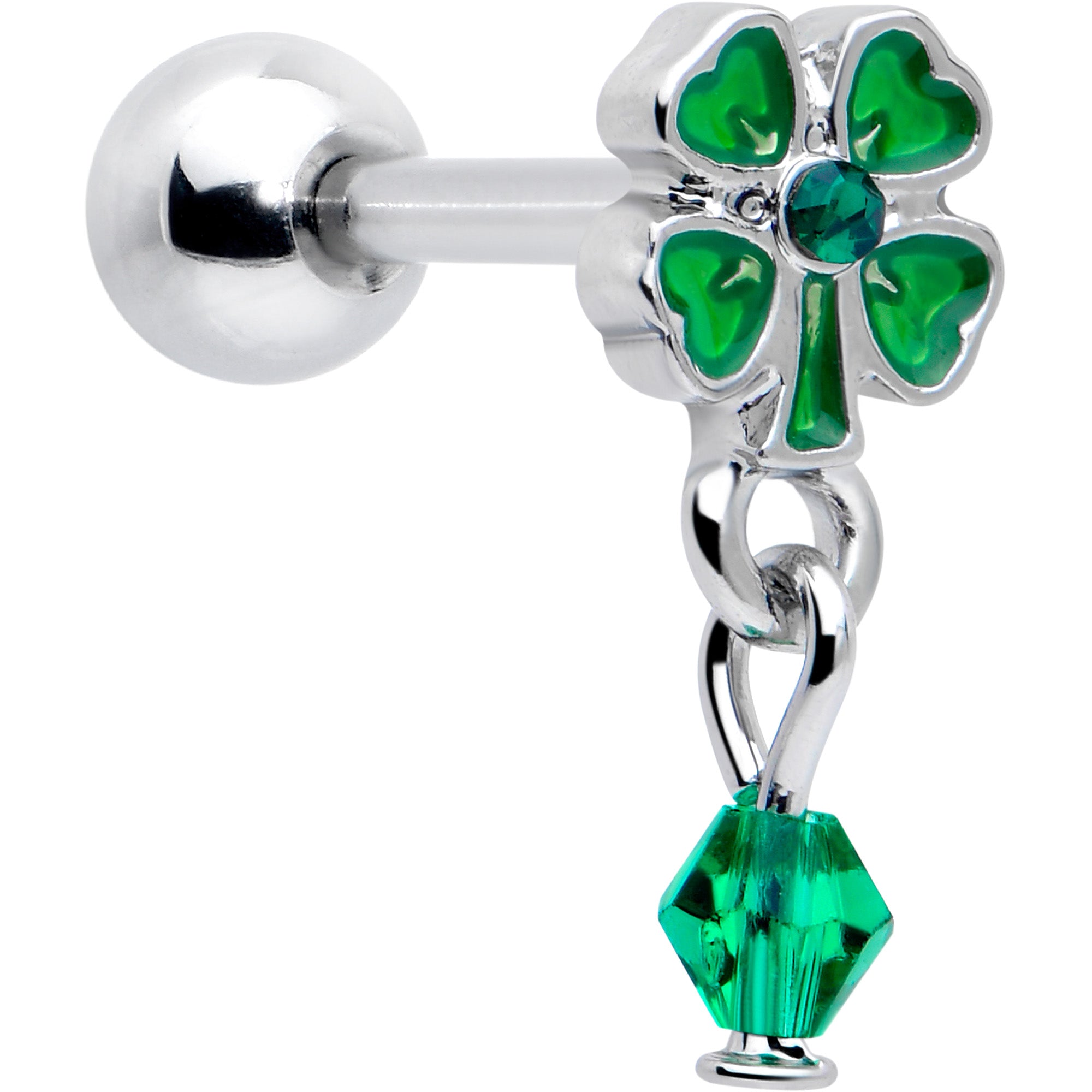 16 Gauge 5/16 Green Gem Shamrock Dangle Cartilage Earring