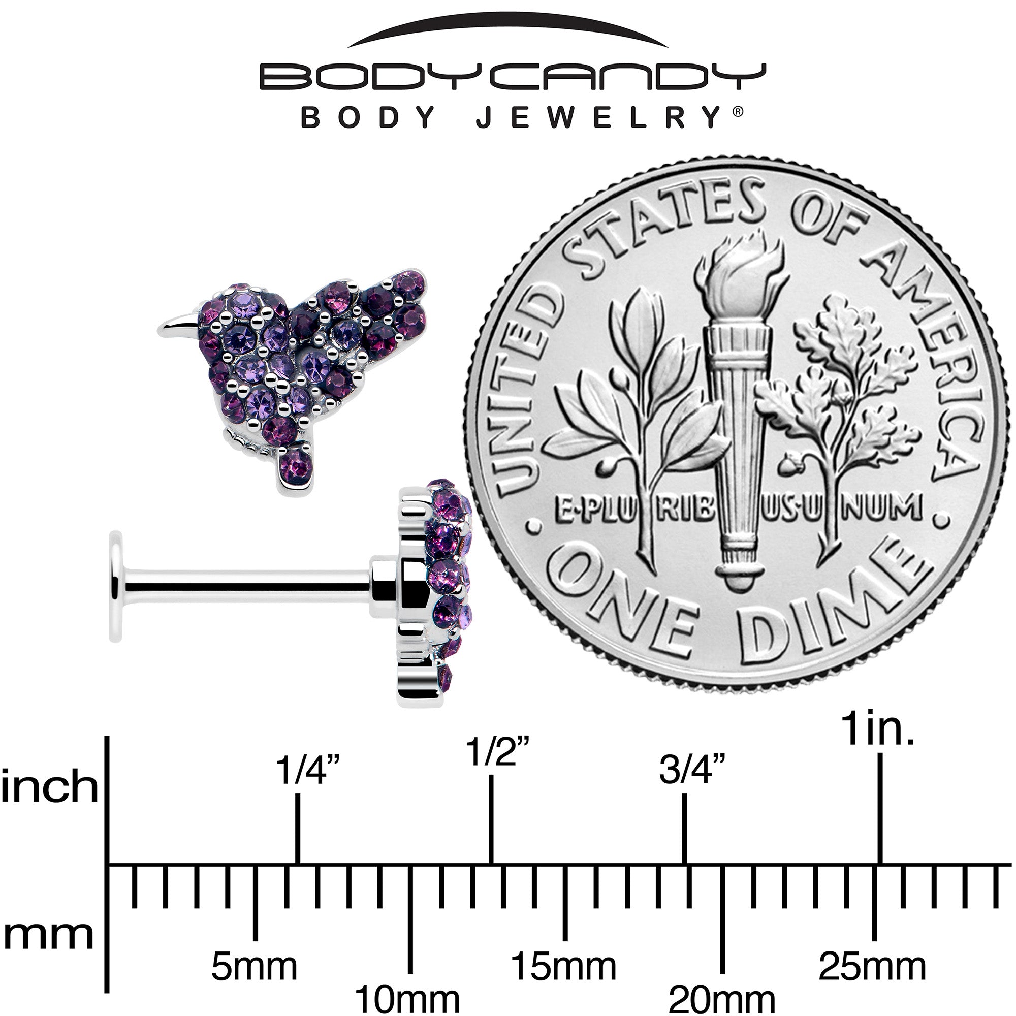 purple gem hummingbird cartilage labret stud