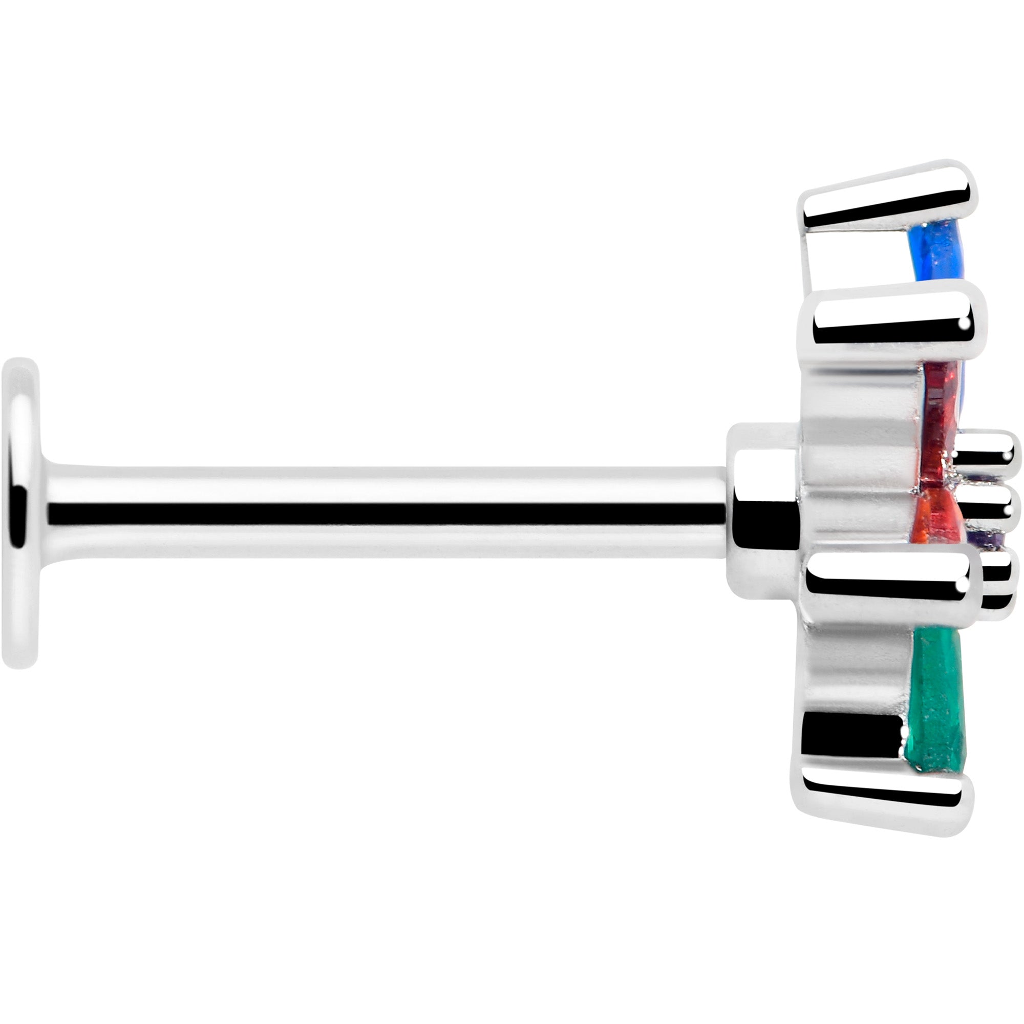 colorful cz flower flat back labret piercing