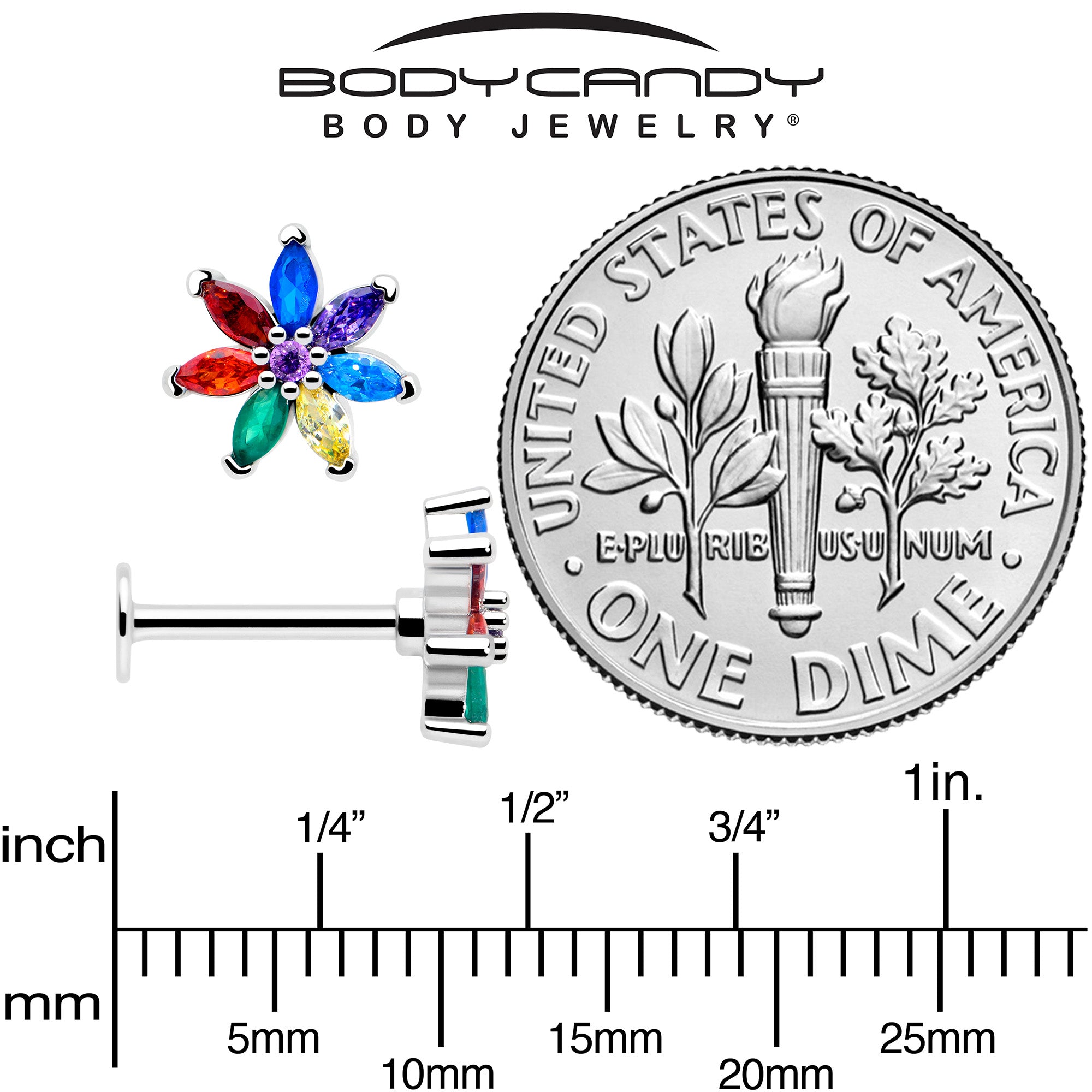 5 16 red blue cz flower labret monroe jewelry