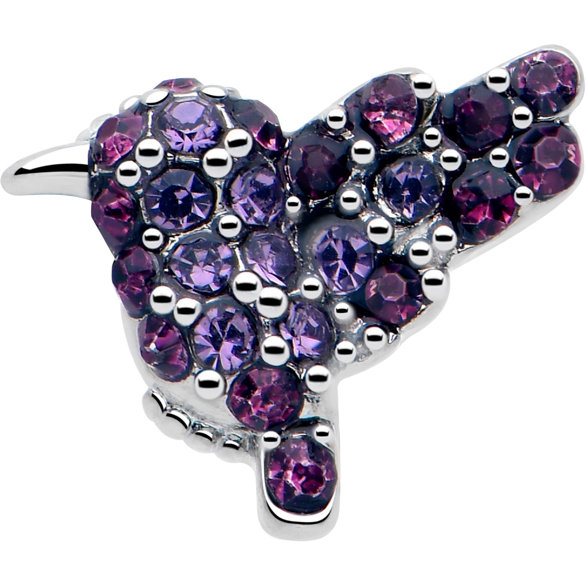 16 gauge hummingbird labret stud with purple gem