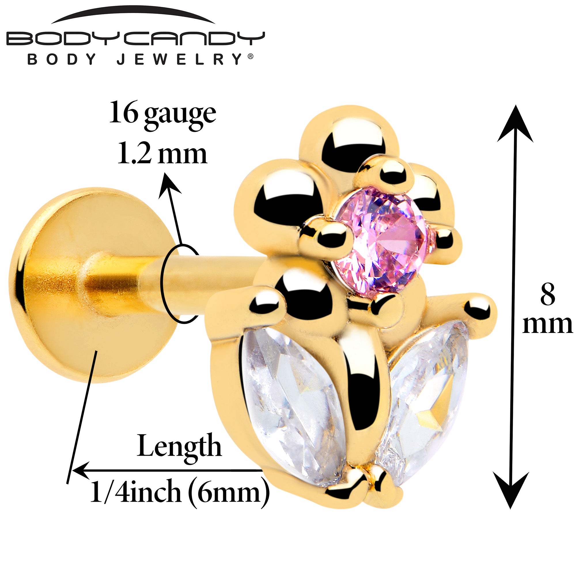 gold tone bead flower labret piercing