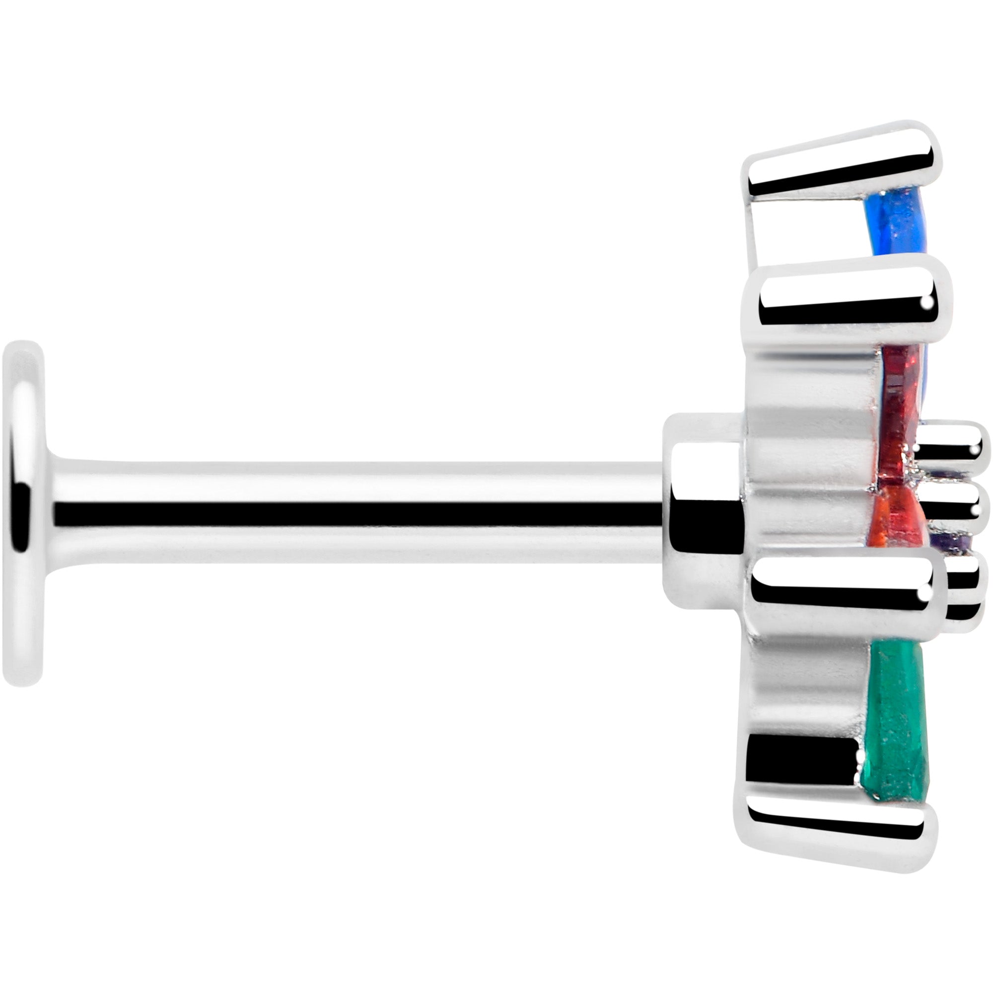 rainbow cz flower flat back labret