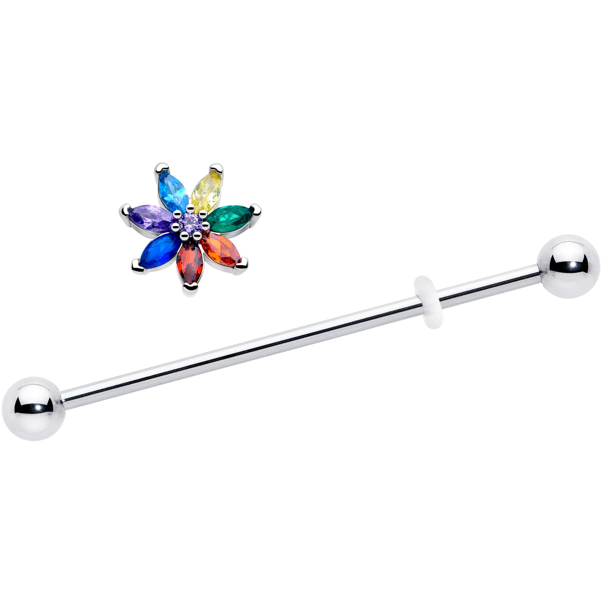 red blue cz gem rainbow flower industrial piercing jewelry