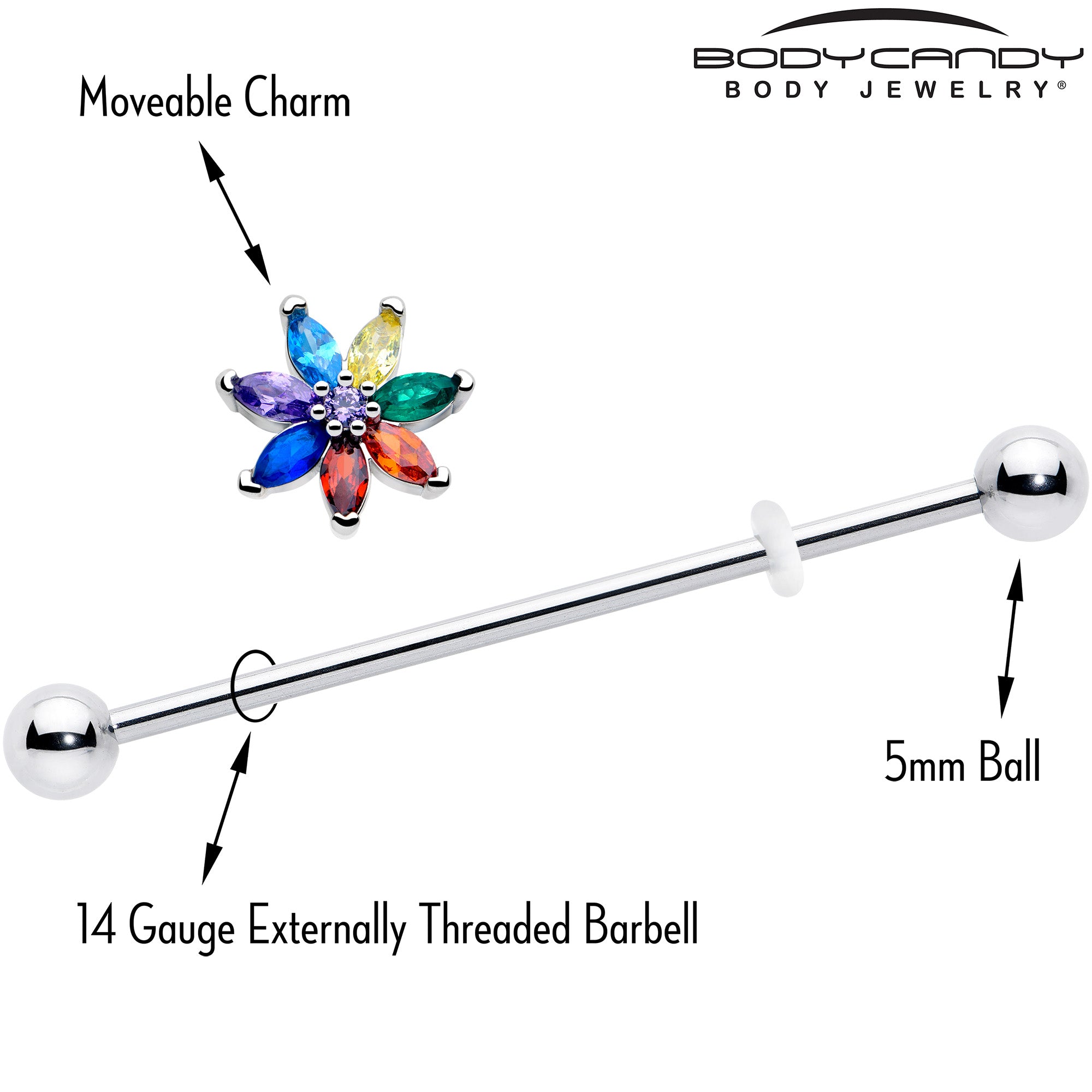 colorful rainbow flower industrial barbell 38mm length
