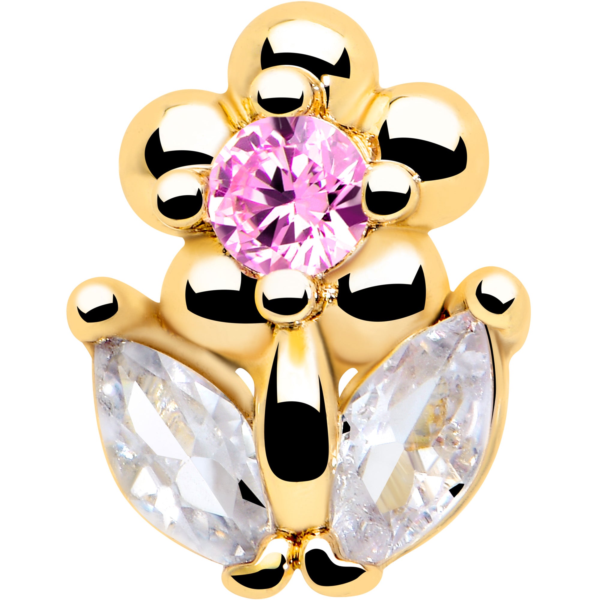 20 gauge l bend nose ring pink cz gem