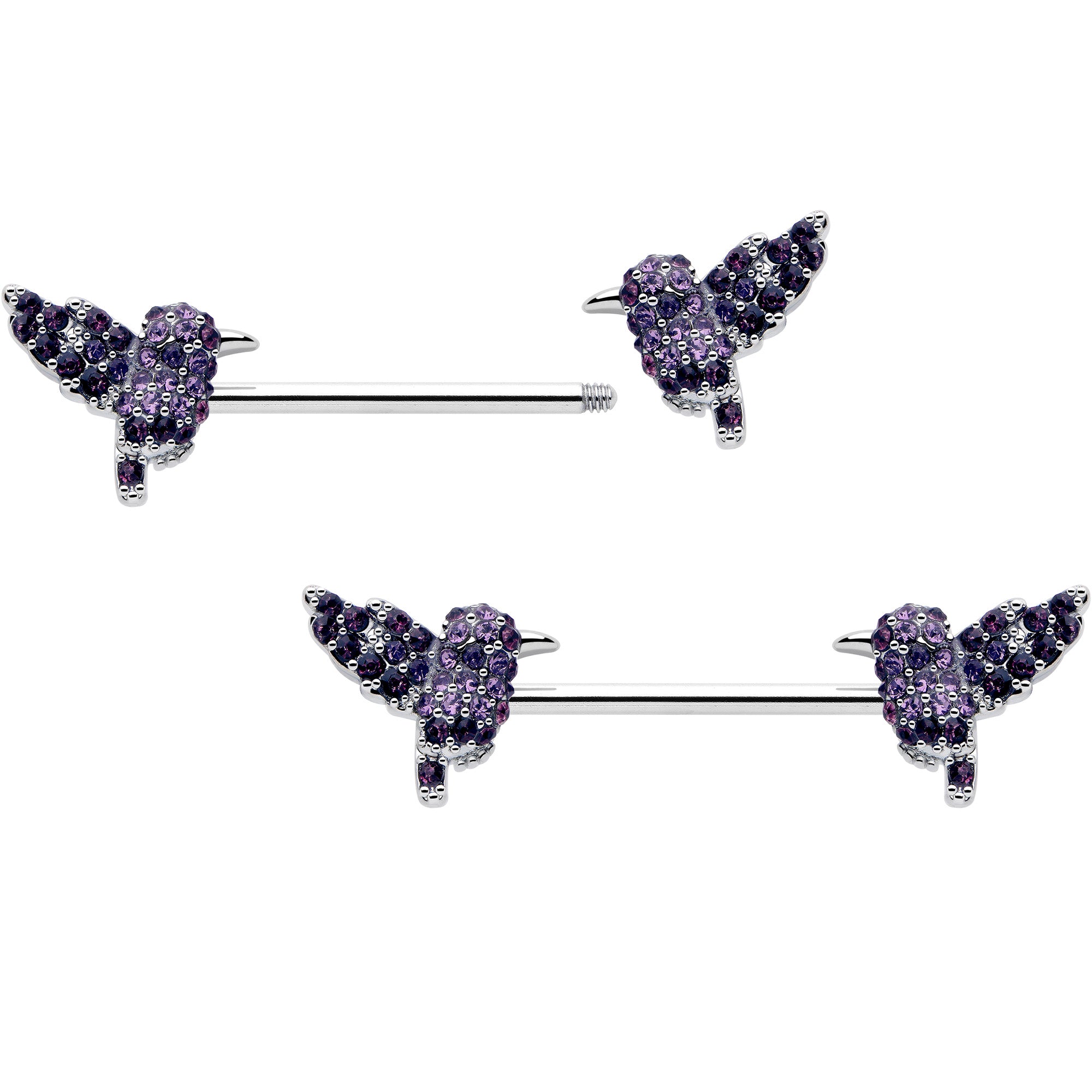 purple gem hummingbird flair barbell nipple rings