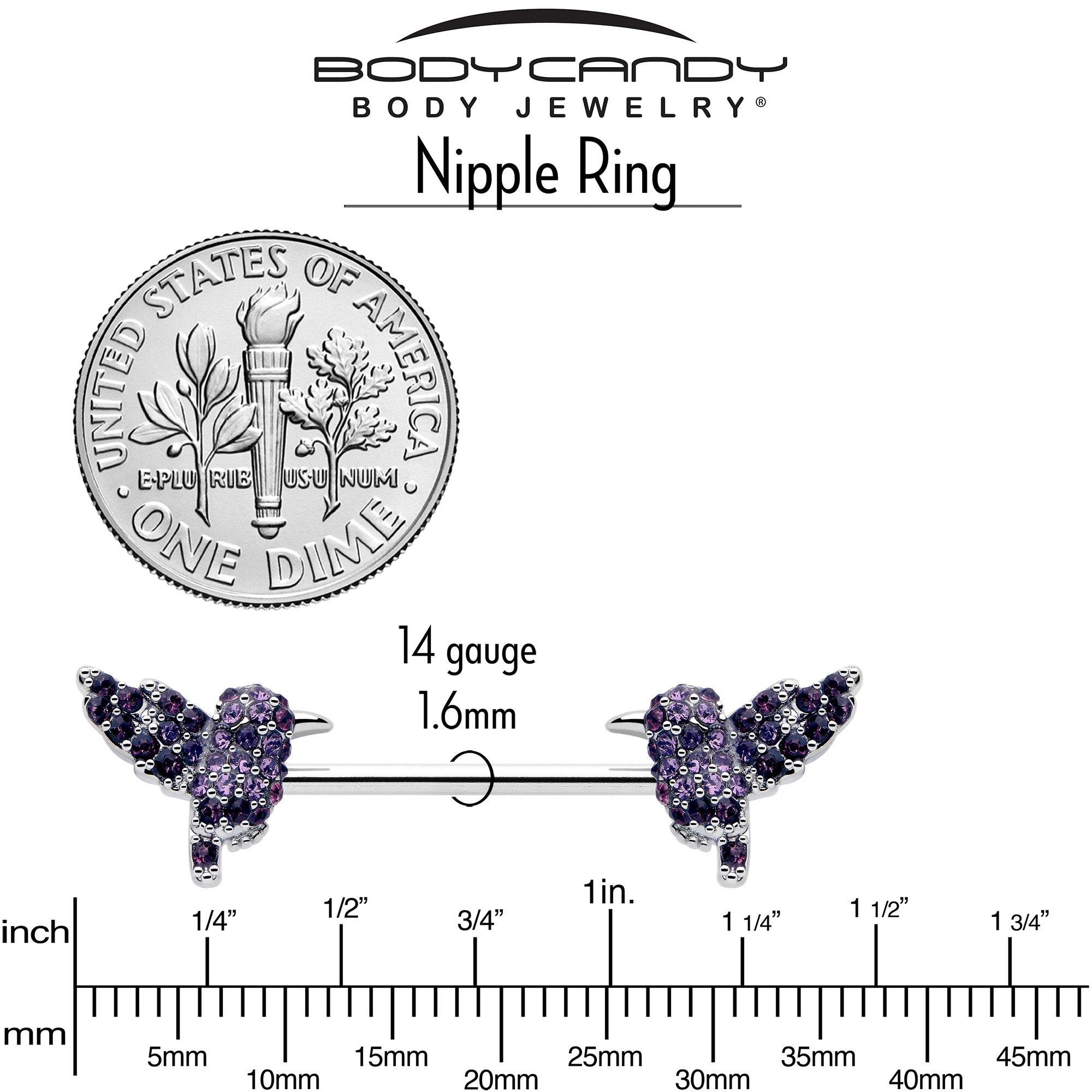 decorative hummingbird nipple barbells purple gem