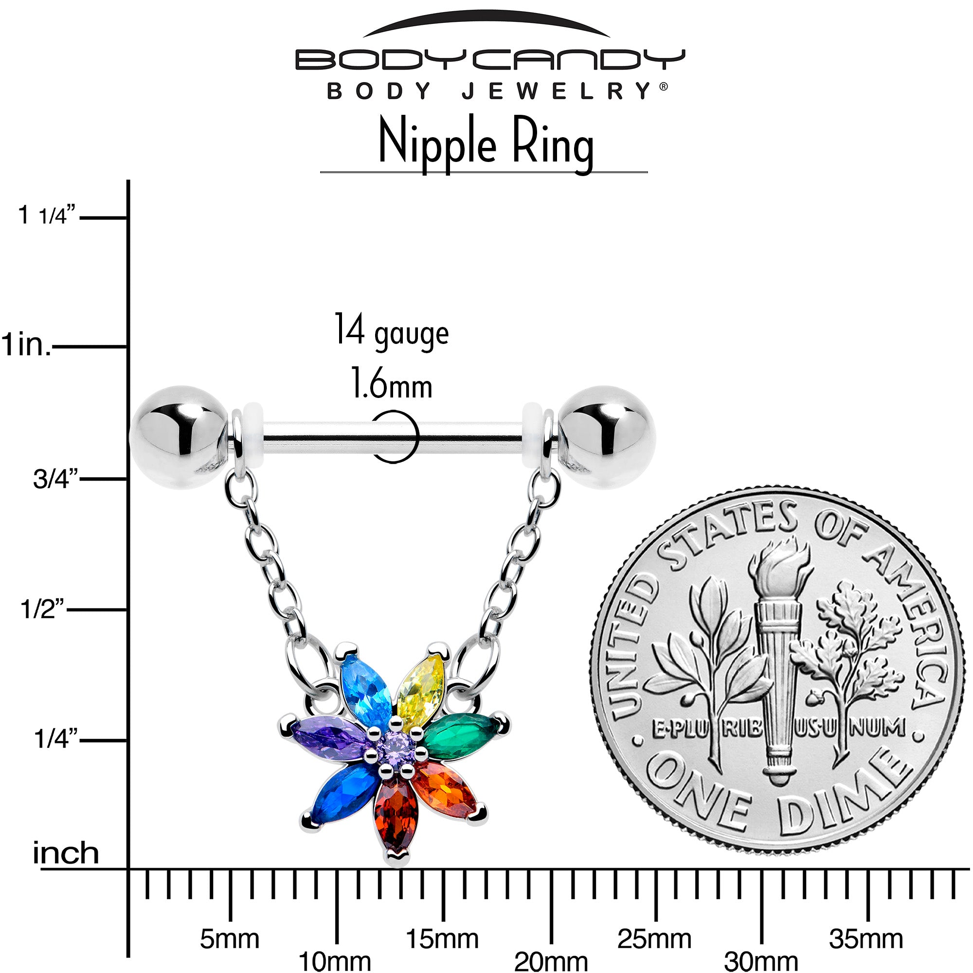 14 gauge cz gem nipple ring body jewelry set