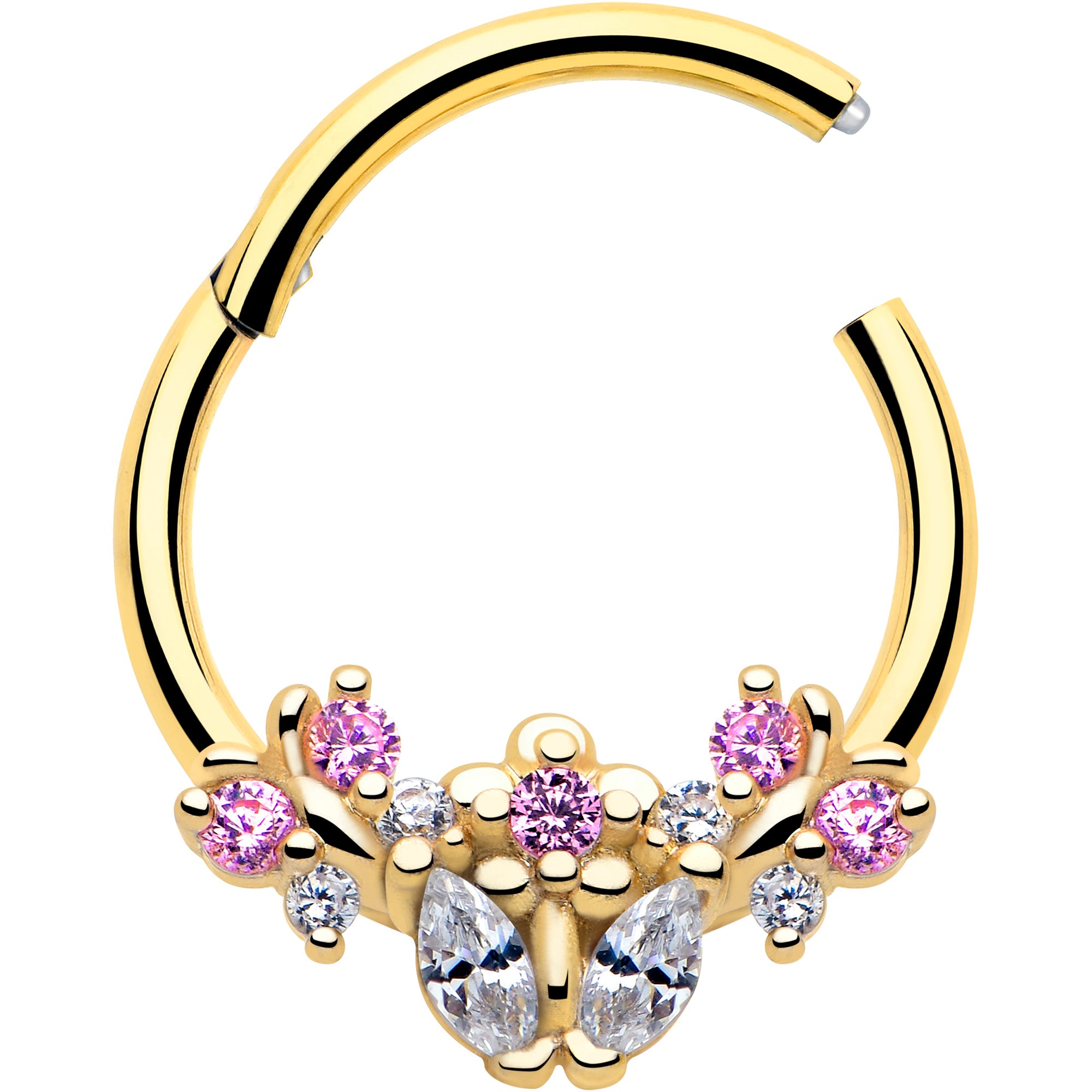 gold tone flower hinged hoop piercing ring