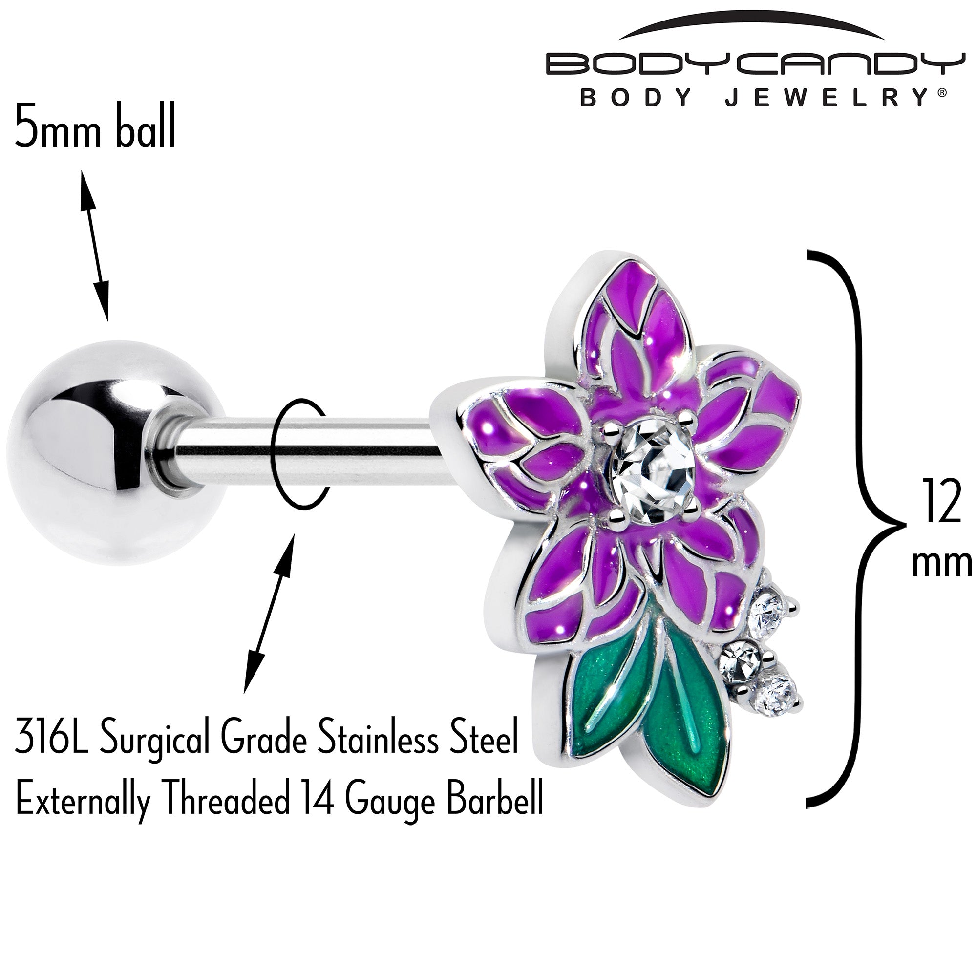 tropical paradise flower tongue piercing barbell