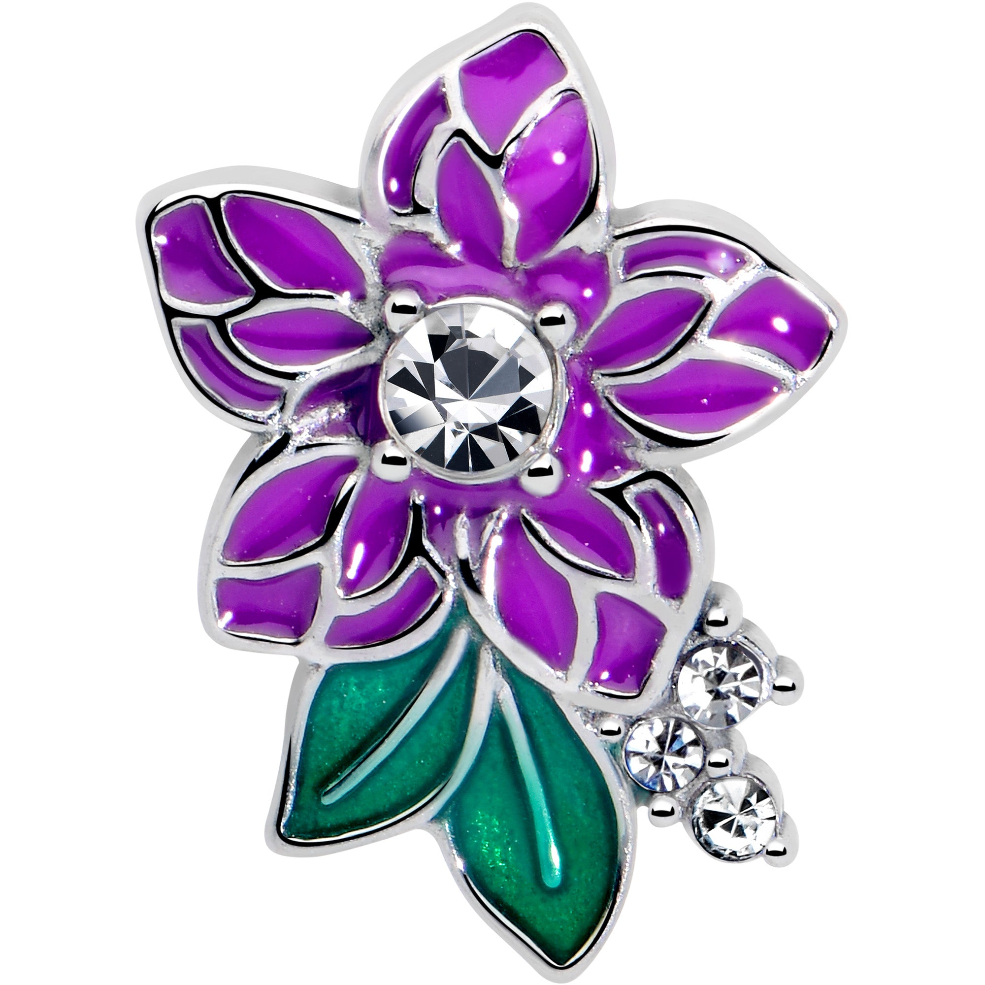 clear gem purple flower tongue ring jewelry