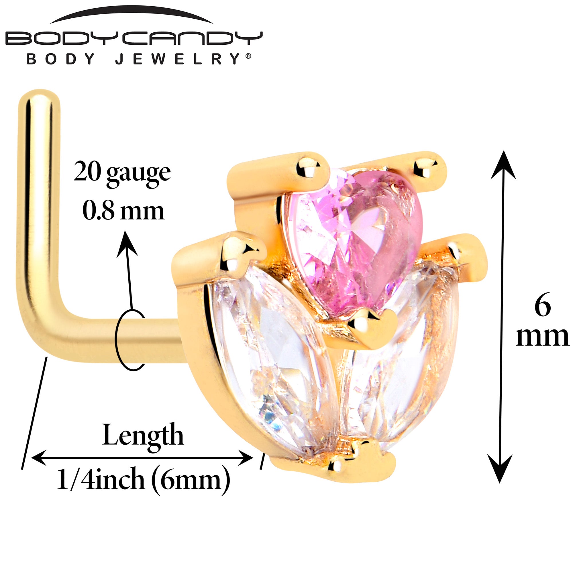 pink cubic zirconia flower gold tone nose stud