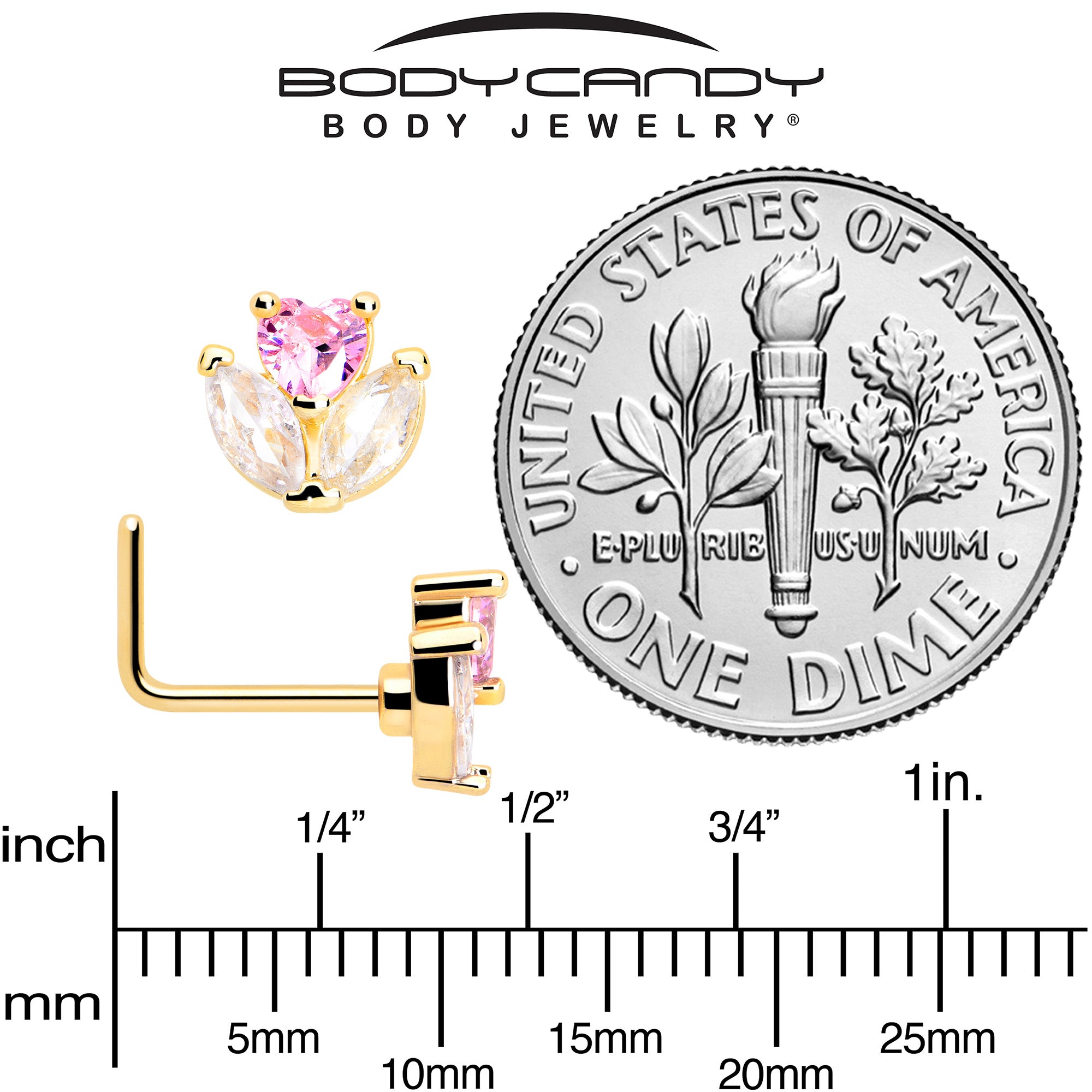 love flower nose ring gold tone with pink cubic zirconia