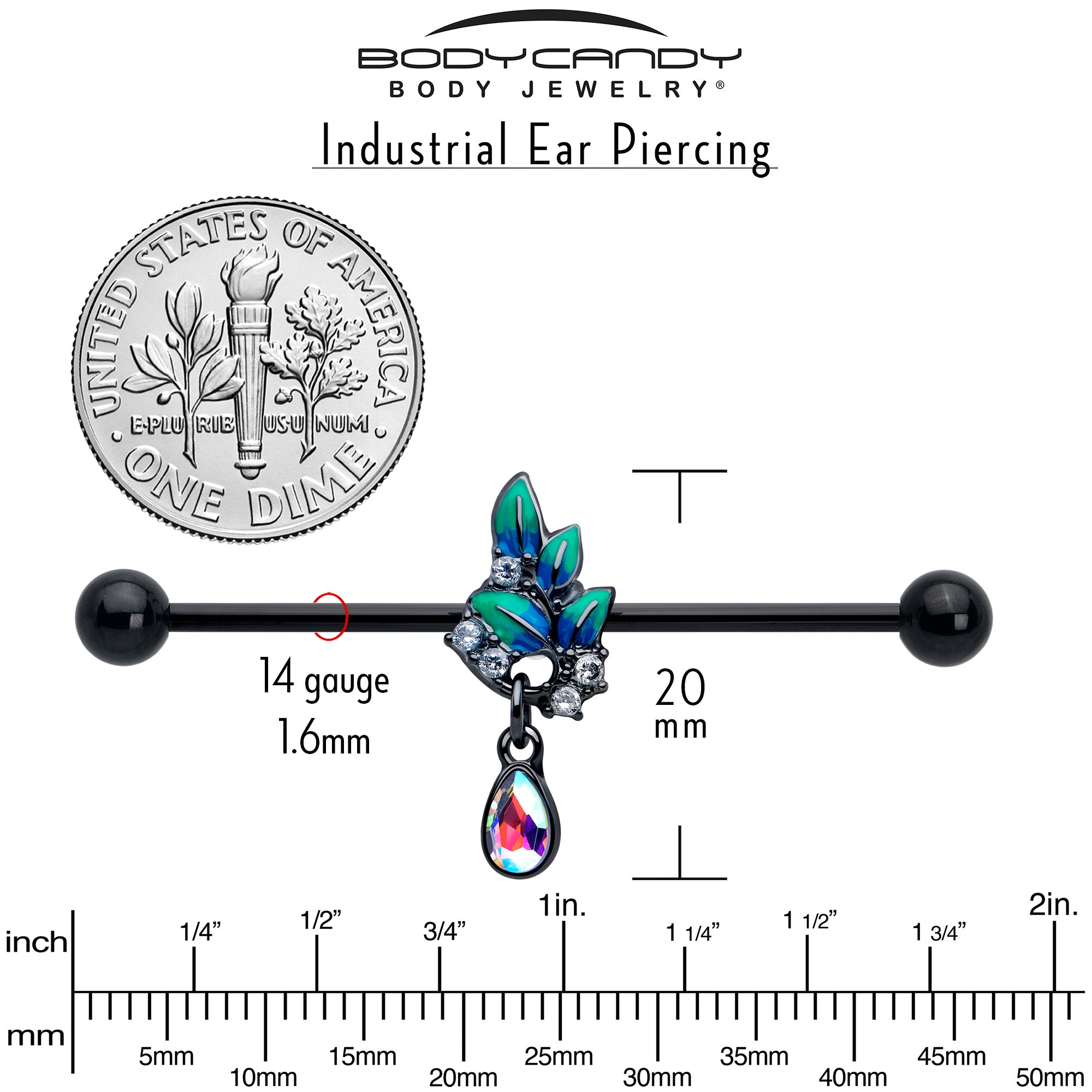 aurora cz gem dangle scaffold barbell