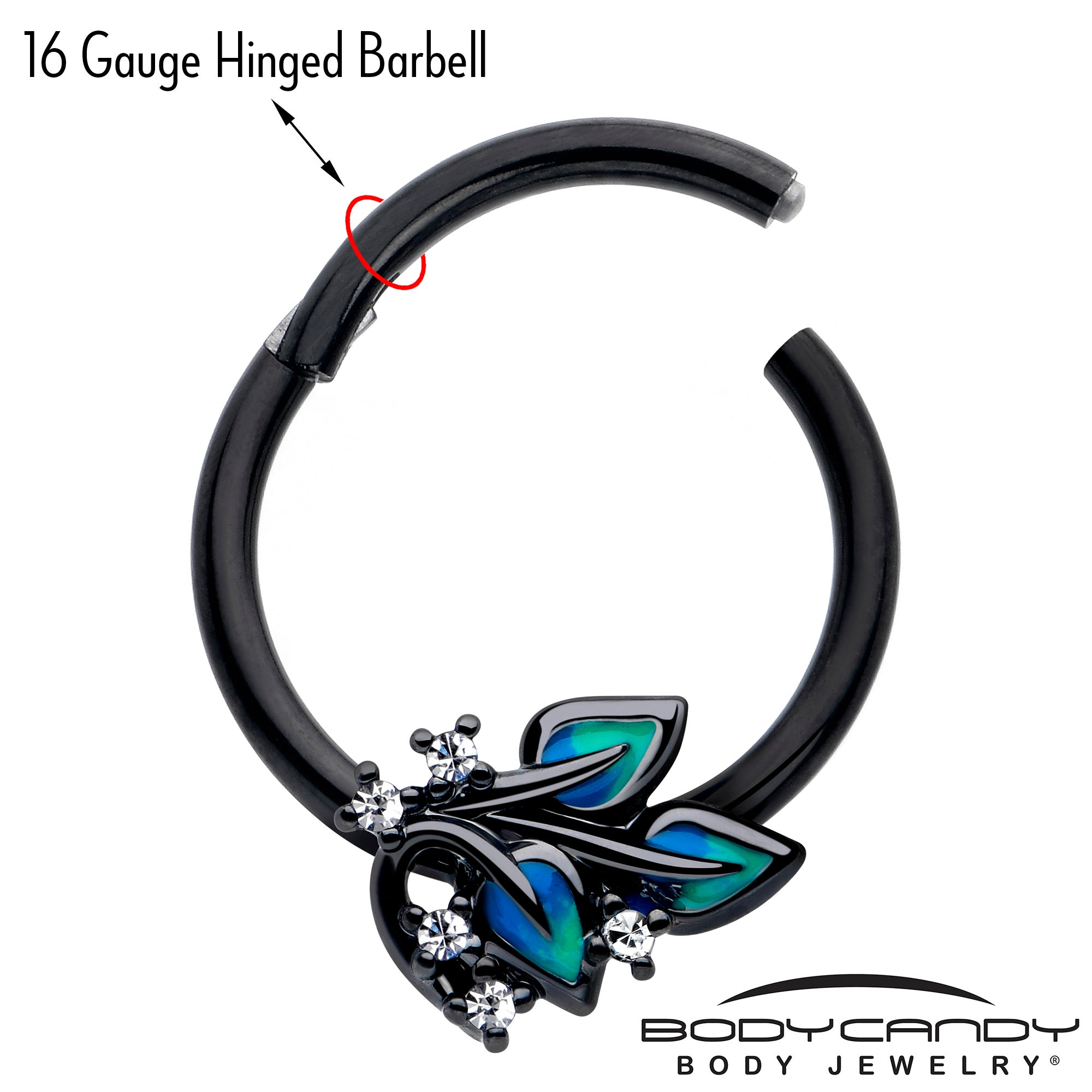 3/8 hinged segment ring with clear CZ leaf design