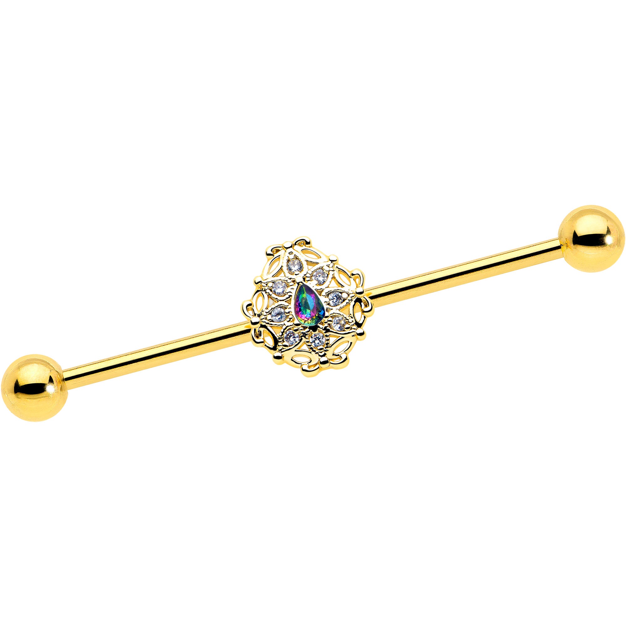 Body Candy 14G vitrail blossom industrial barbell gold tone