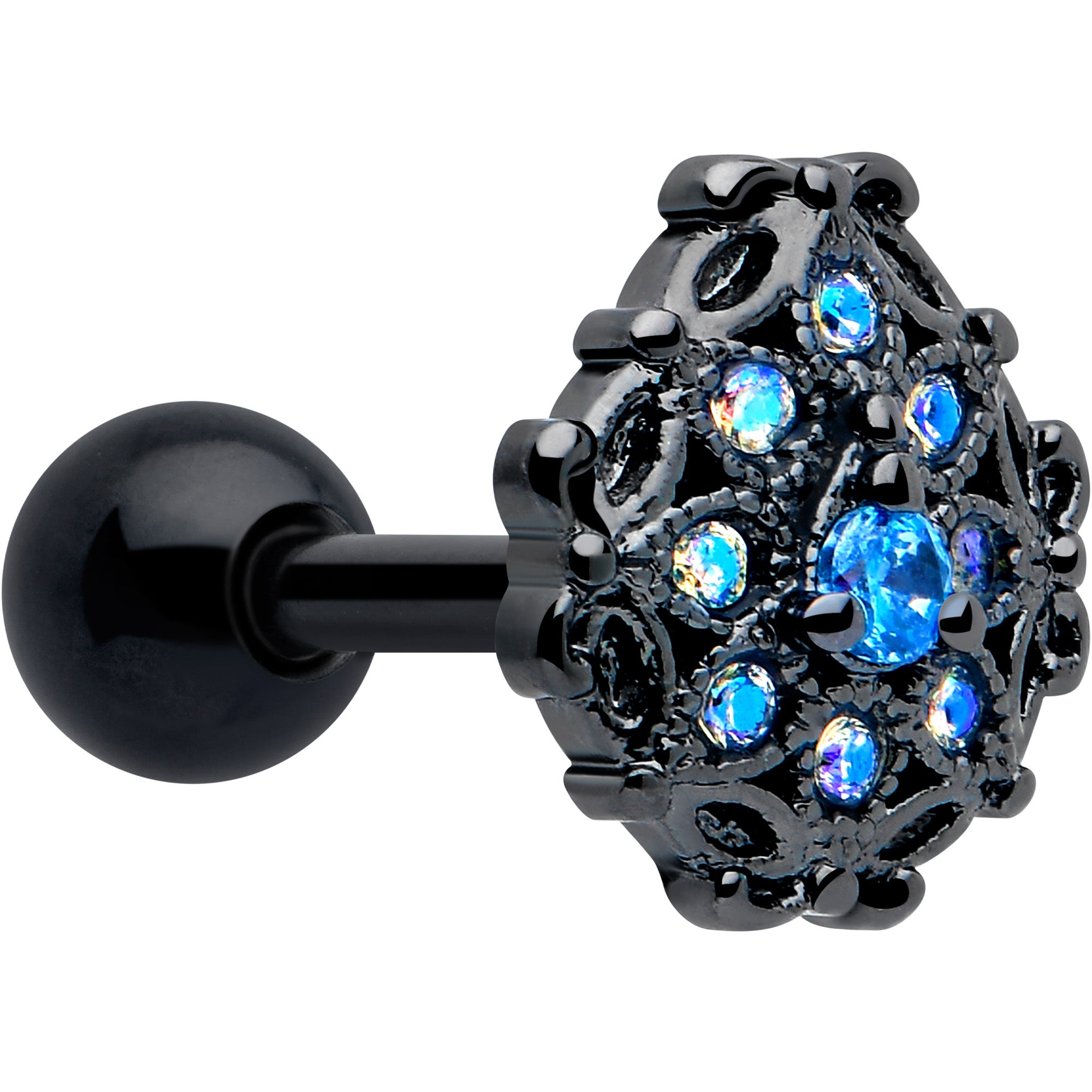 16g aurora gem black cartilage tragus earring