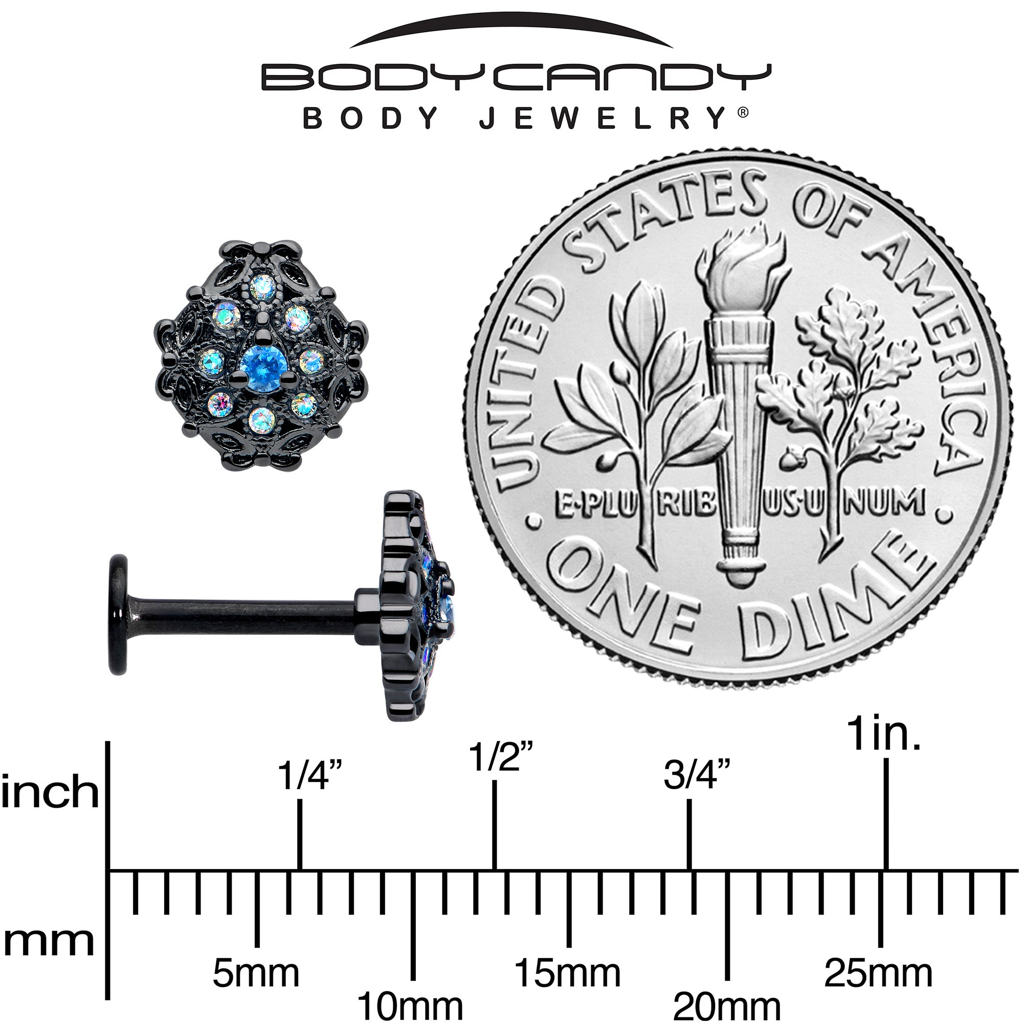 blue gem floral labret monroe piercing jewelry