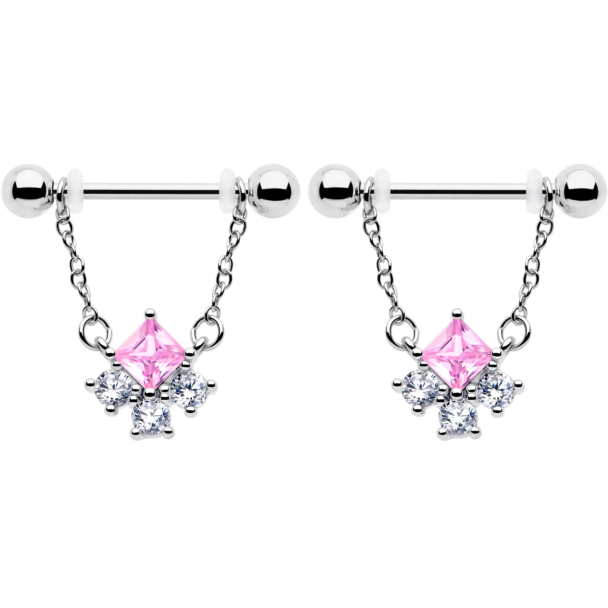 Body Candy pink cubic zirconia rhombus chain nipple jewelry
