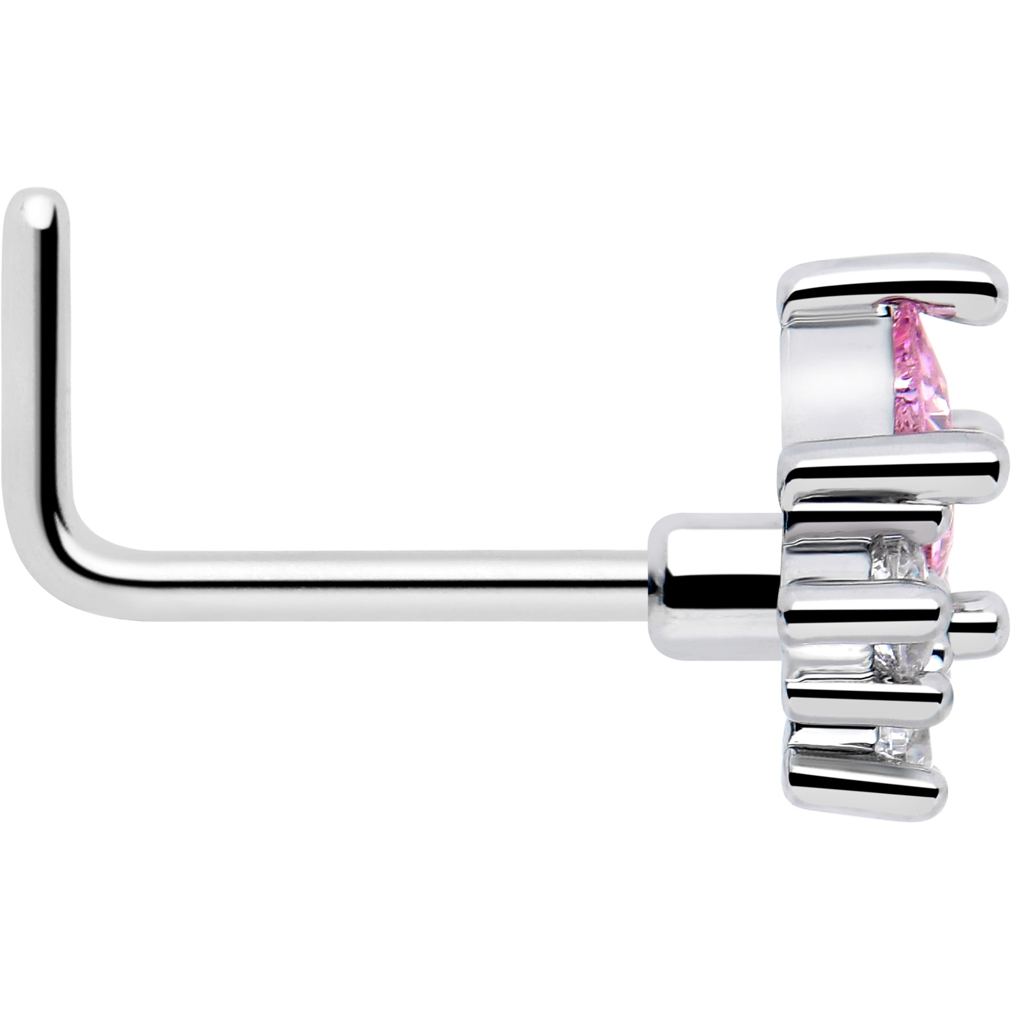 Dainty pink crystal L shaped nostril ring