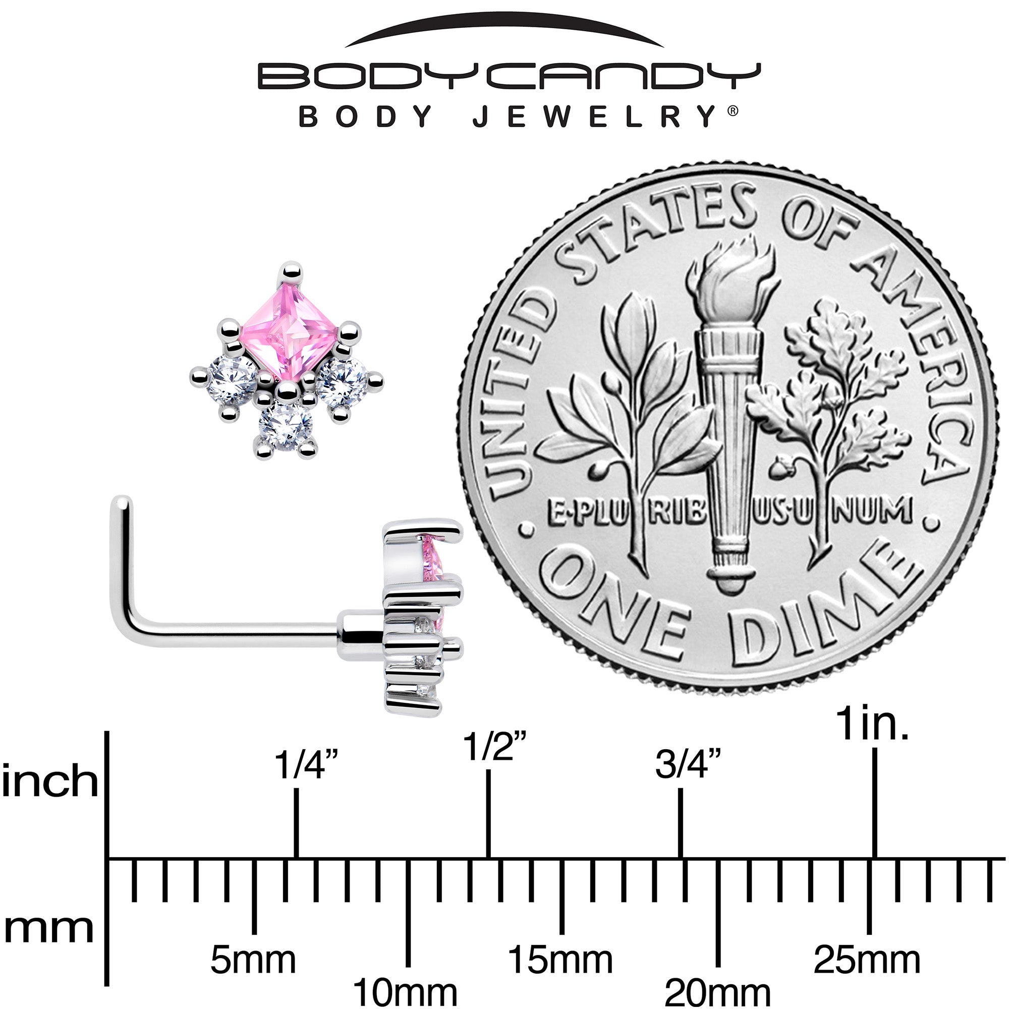 Hypoallergenic pink rhombus nose jewelry