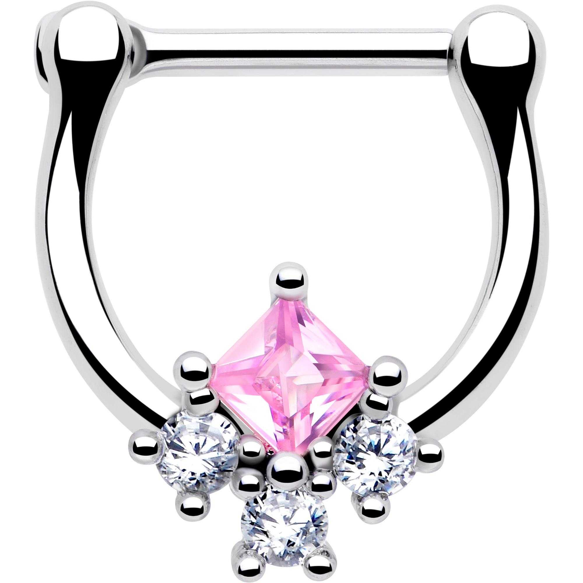 Pink CZ rhombus cartilage clicker hoop
