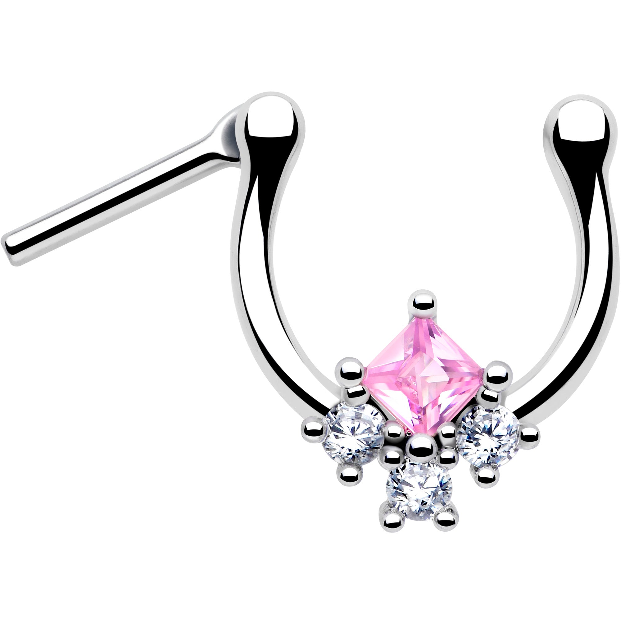 16G pink cubic zirconia rhombus ear ring